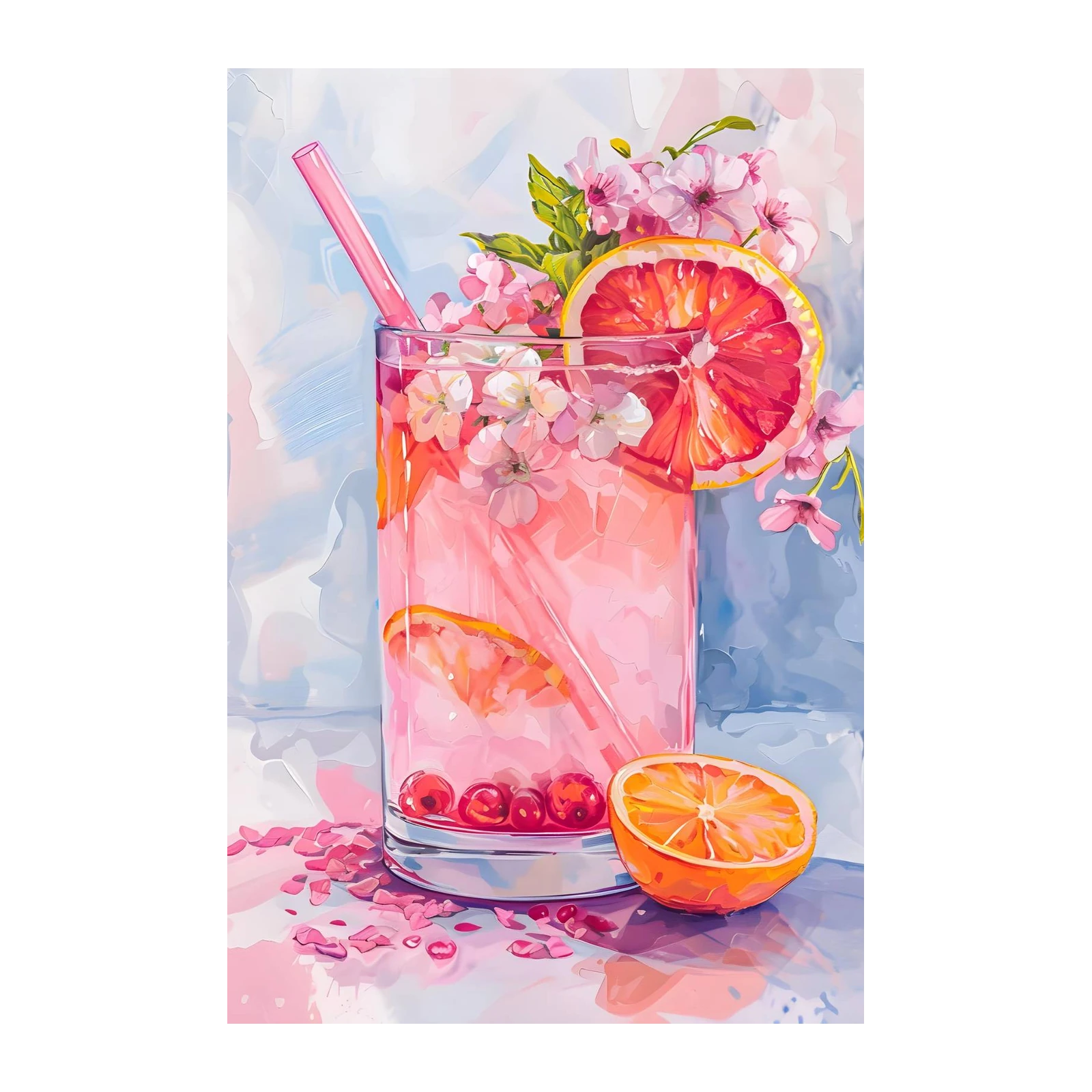 Pink Citrus Bloom Refreshing Drink Wall Art