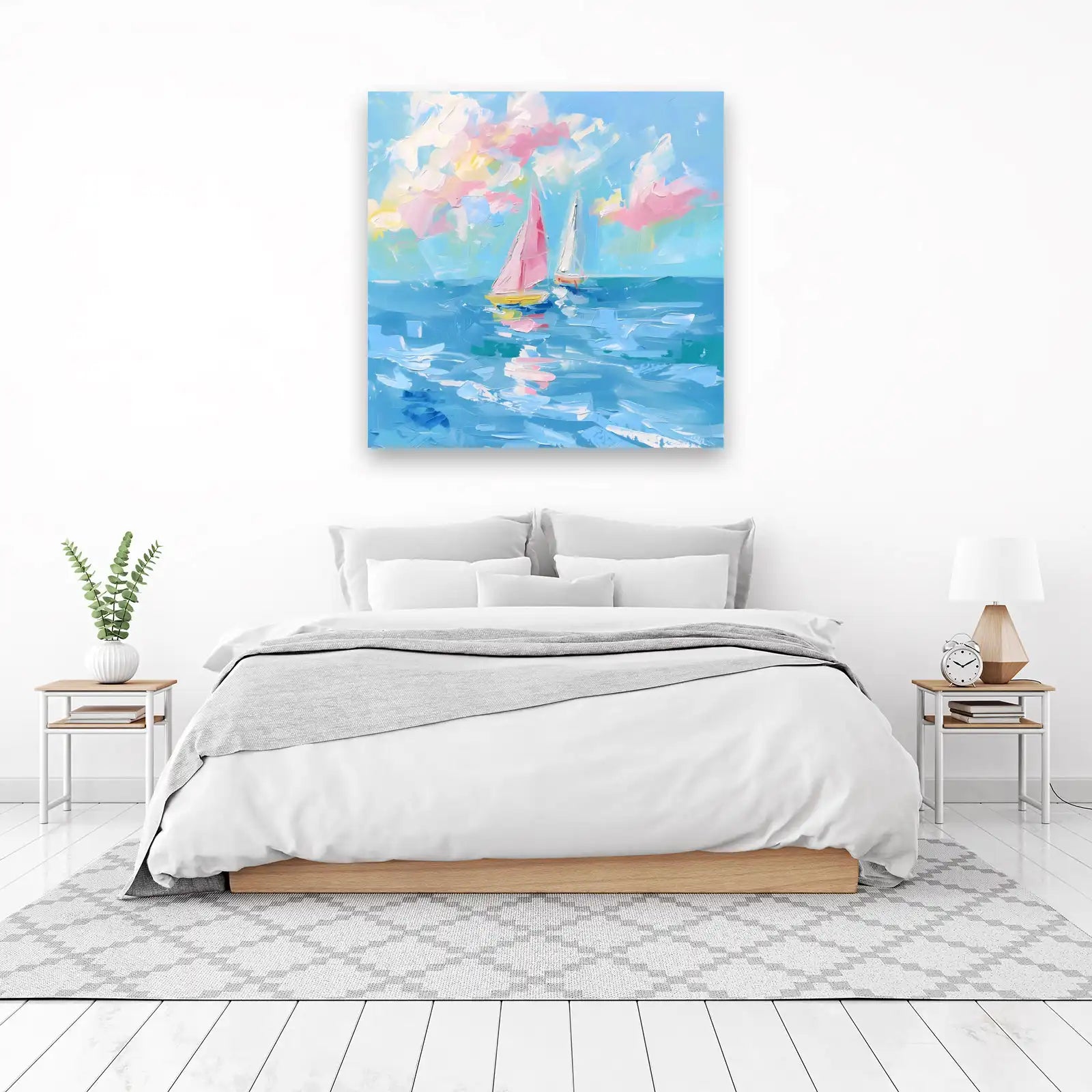 Abstract Sailboats Pink Sky Wall Art