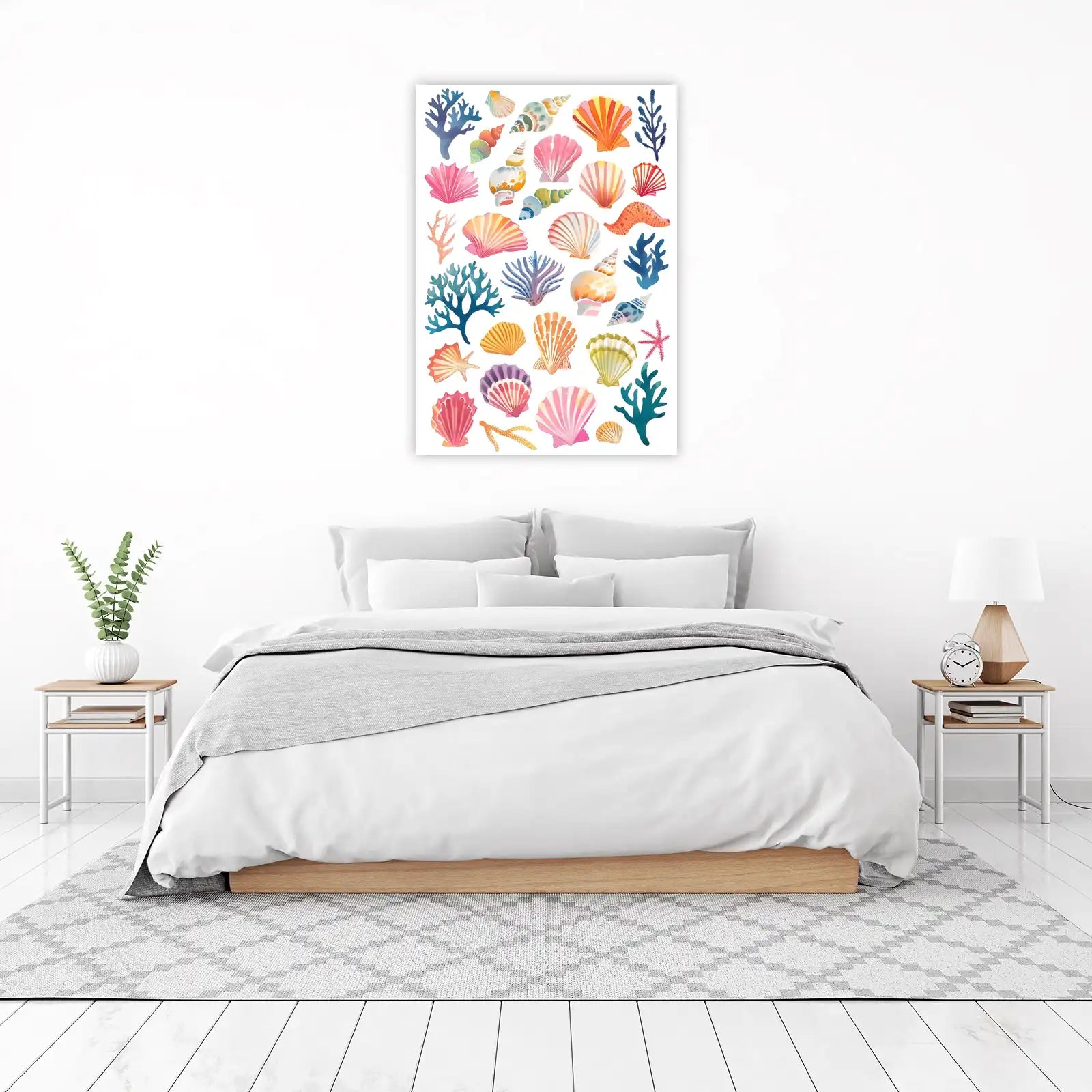 Vibrant Seashell & Coral Watercolor Wall Art