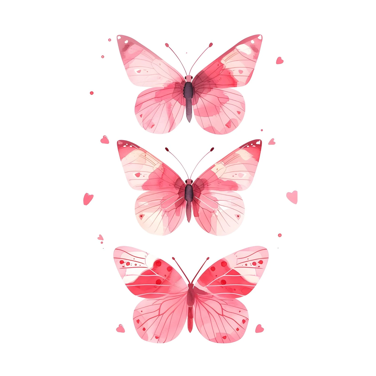 Elegant Pink Butterfly Trio Watercolor Wall Art