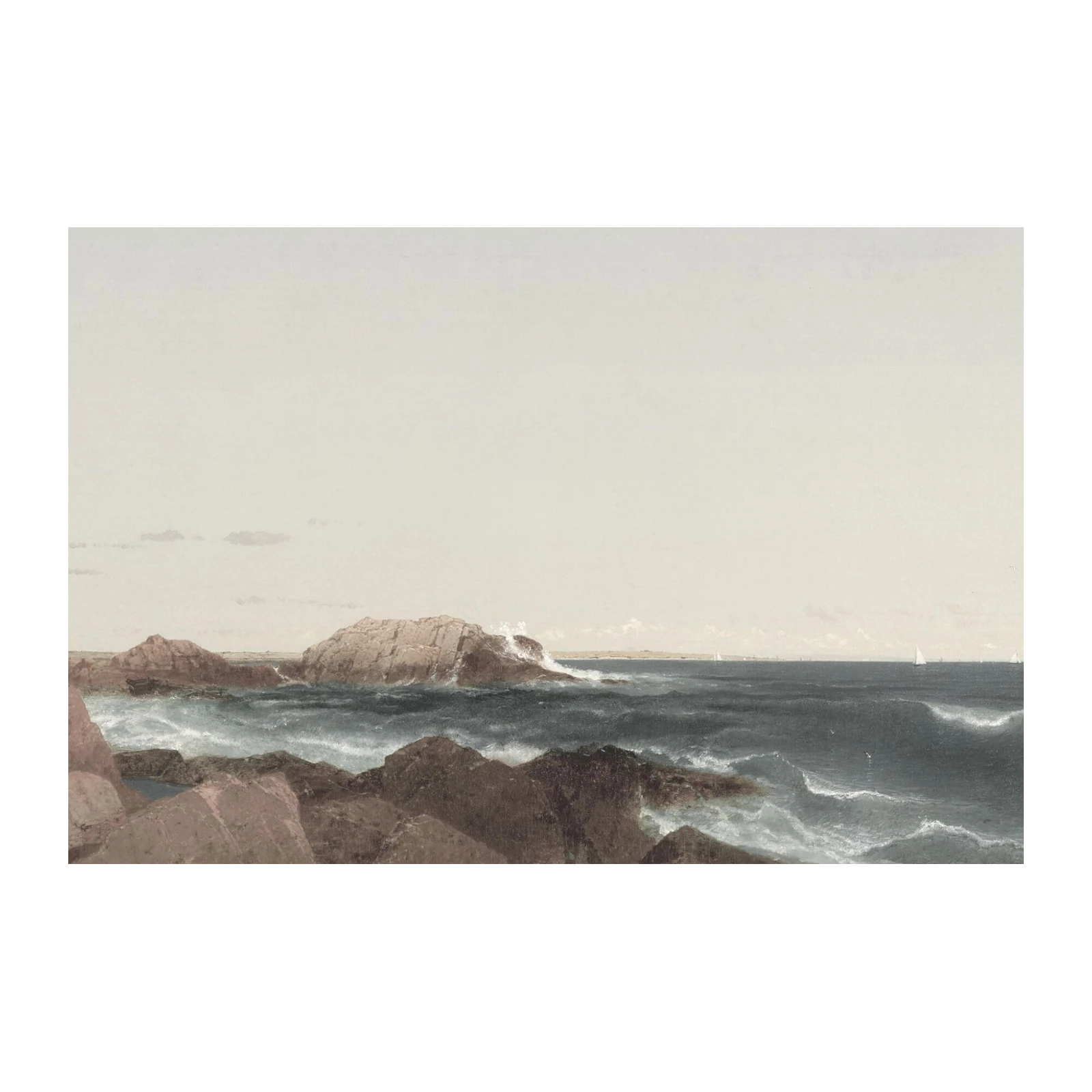 Coastal Seascape Rocky Shore Sailboats Wall Art