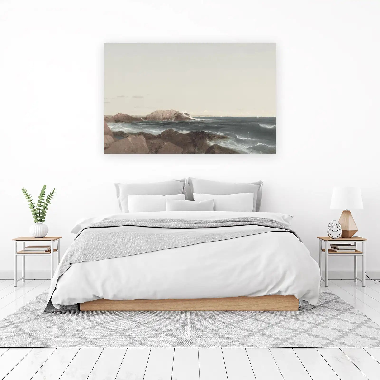 Coastal Seascape Rocky Shore Sailboats Wall Art