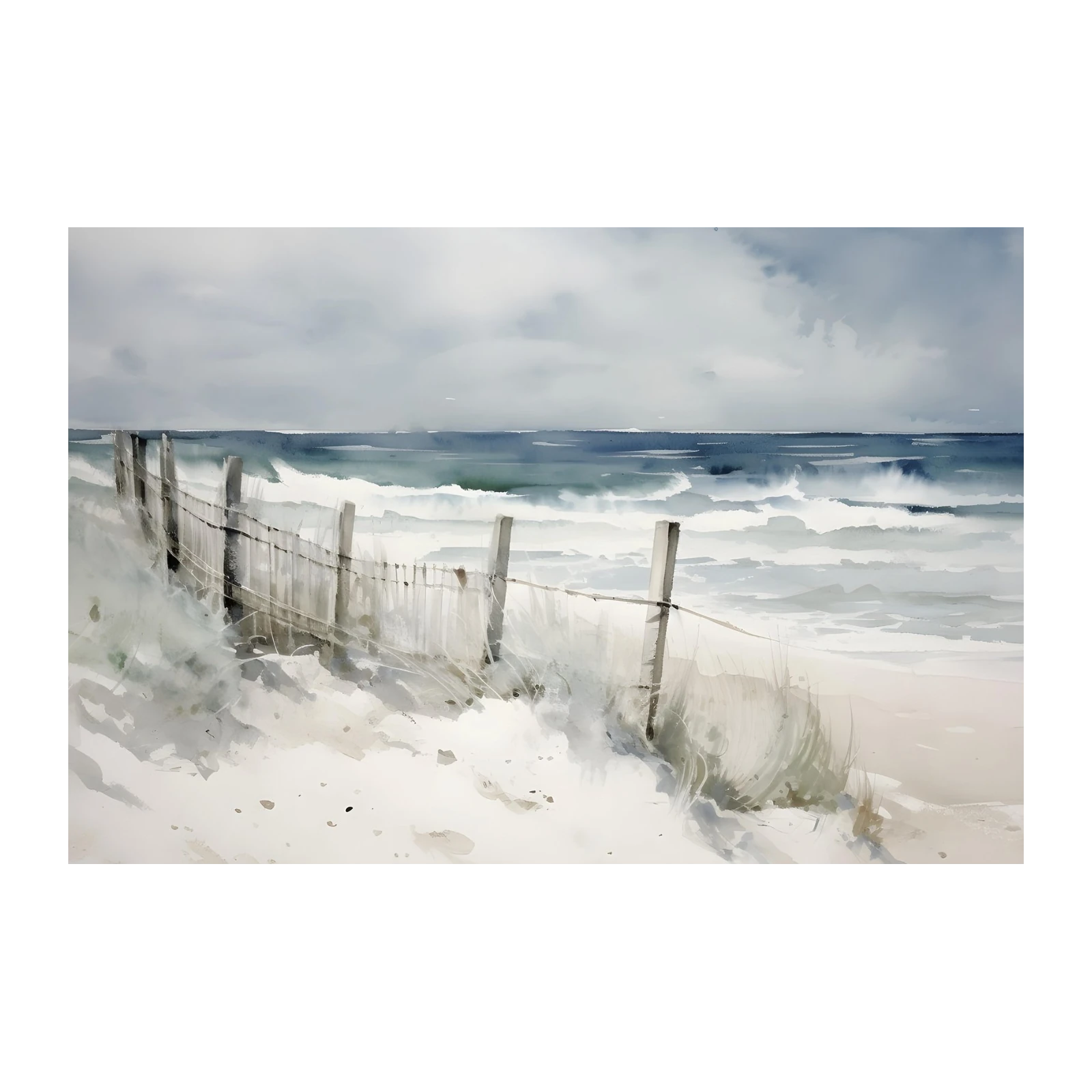 Serene Beach Fence Watercolor Wall Art