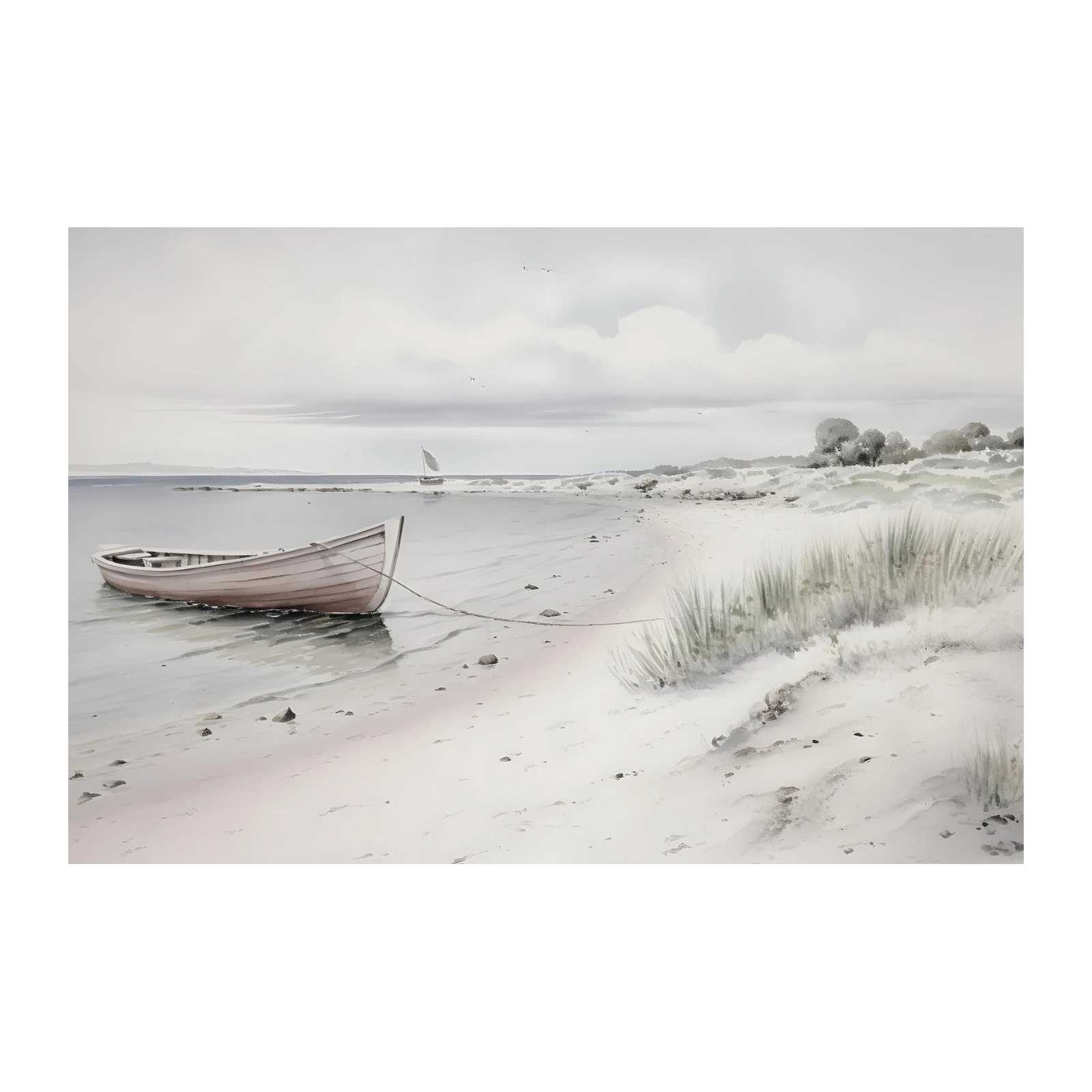 Serene Beach & Boat Landscape Wall Art