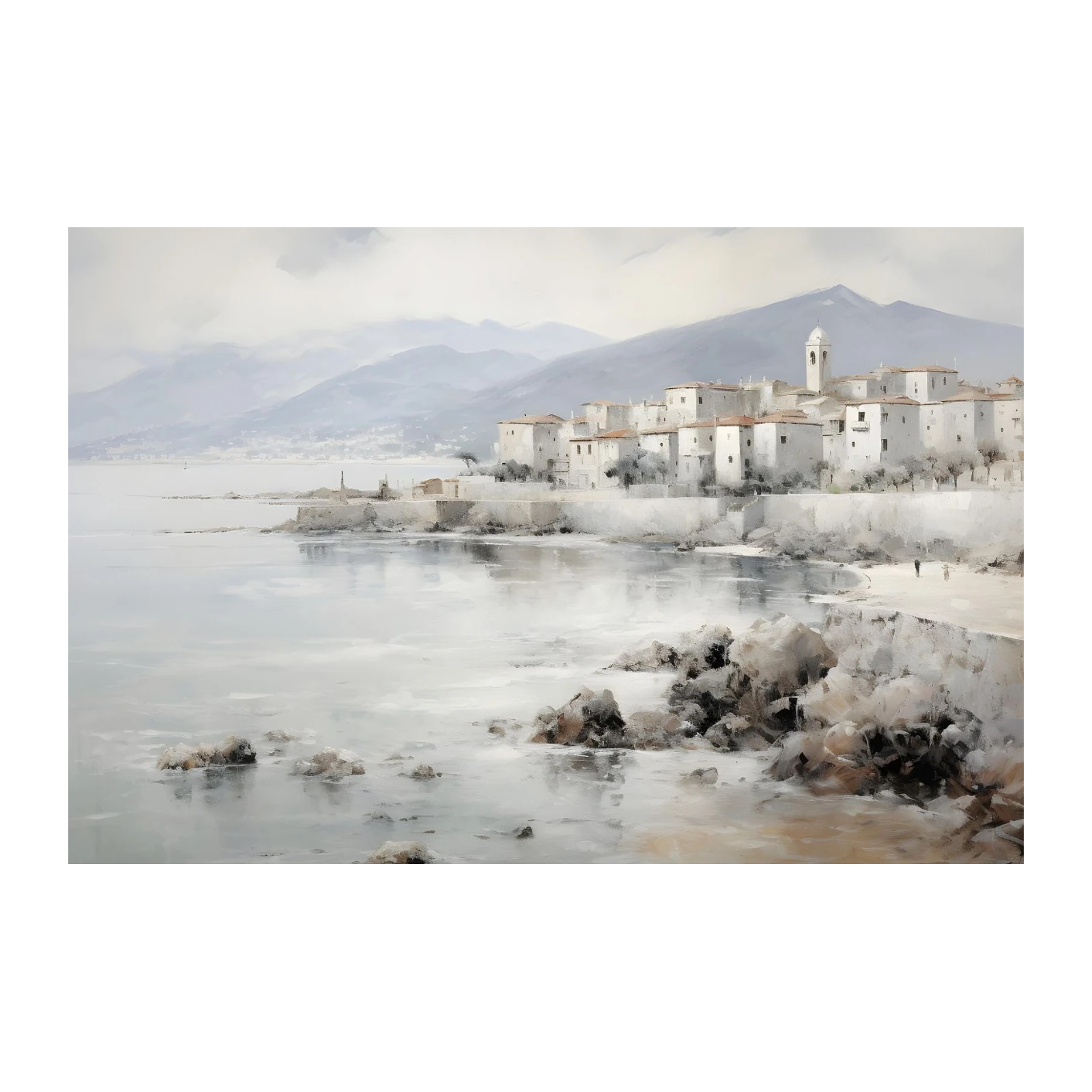 Serene Coastal Village Tranquil Seaside Wall Art