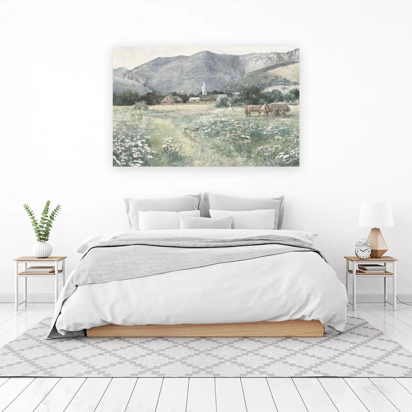 Pastoral Village Landscape Horse Cart Wall Art
