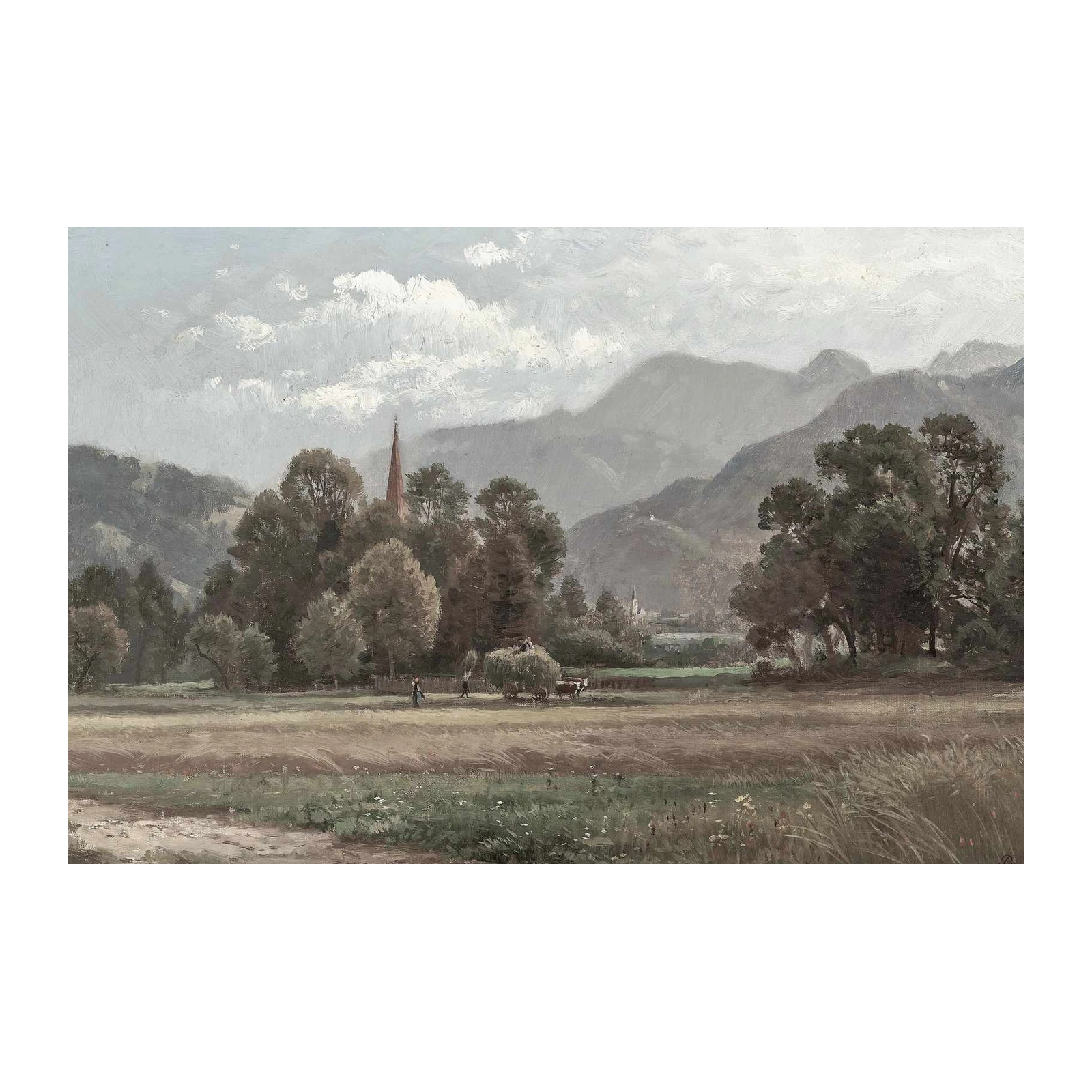 Serene Pastoral Landscape Oil Painting Wall Art