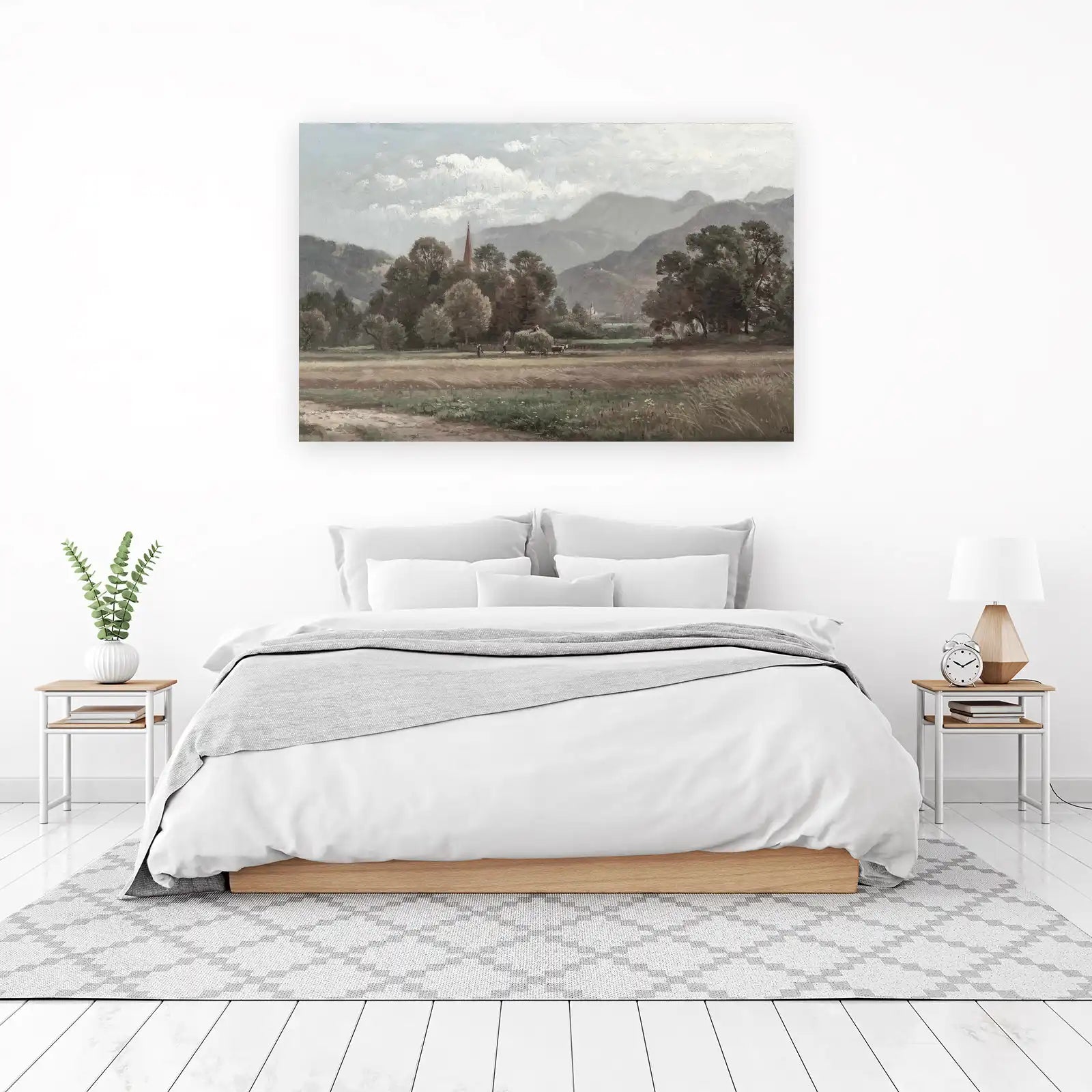 Serene Pastoral Landscape Oil Painting Wall Art