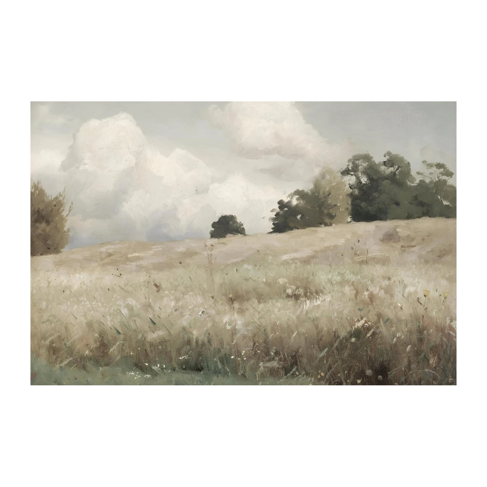 Serene Meadow Landscape Oil Painting Wall Art