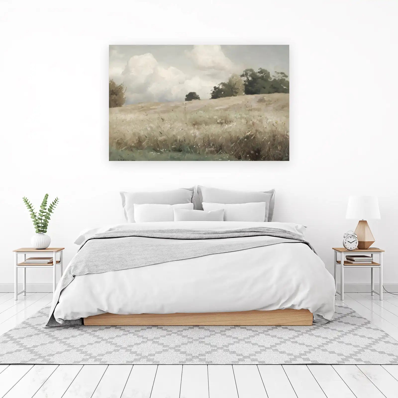 Serene Meadow Landscape Oil Painting Wall Art