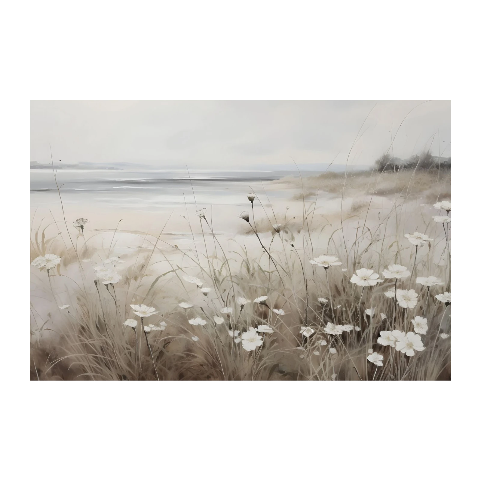 Serene Meadow Floral Beach Landscape Wall Art