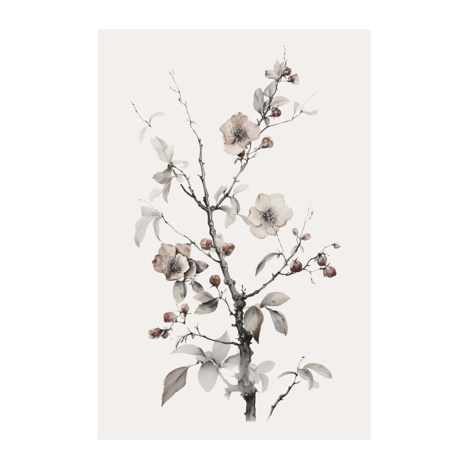 Elegant Floral Branch Watercolor Wall Art