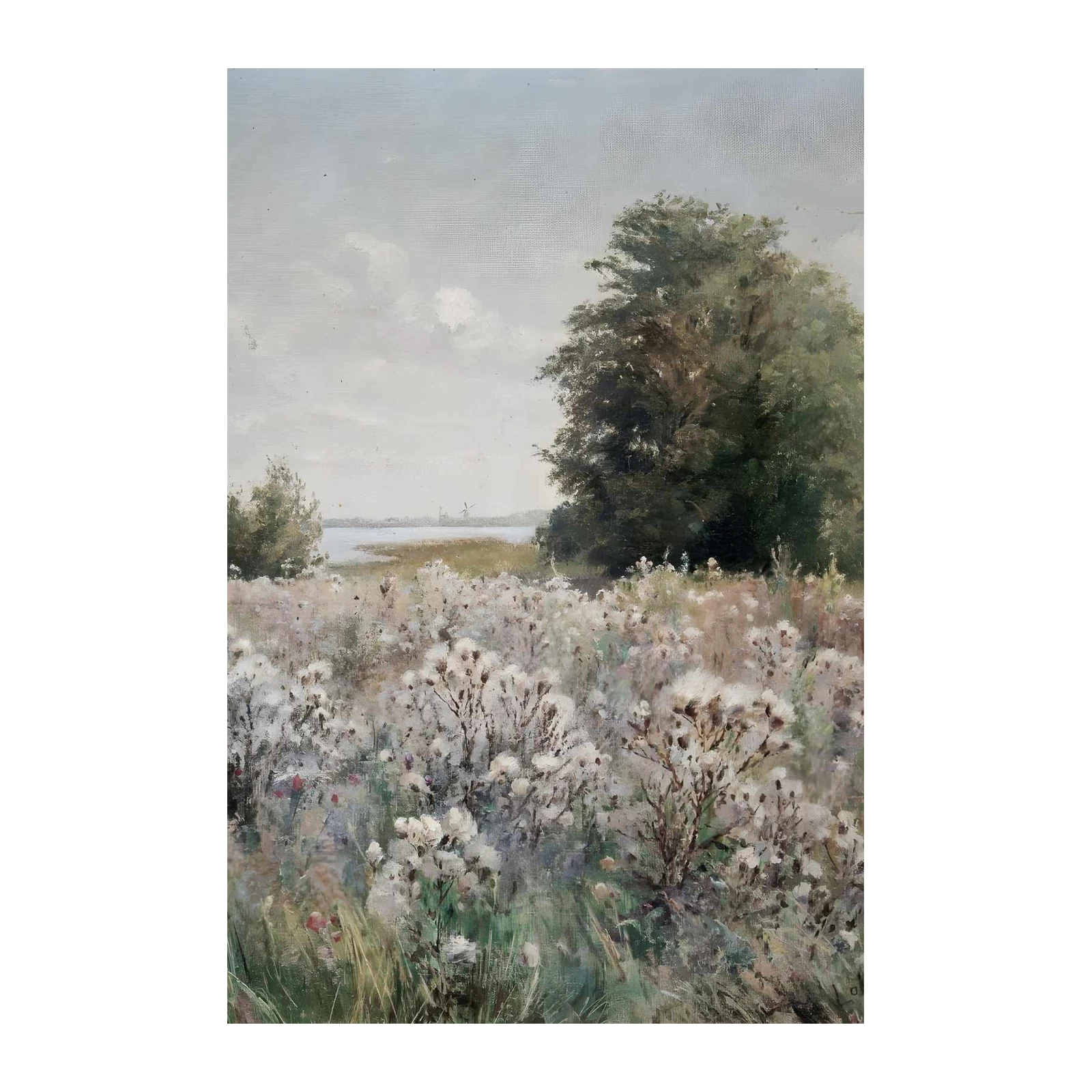 Serene Meadow Landscape Oil Painting Wall Art