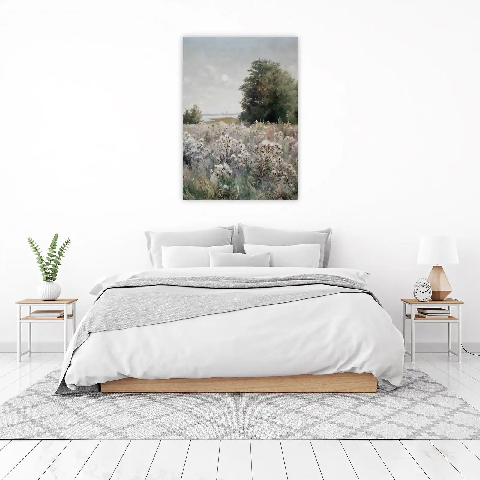 Serene Meadow Landscape Oil Painting Wall Art