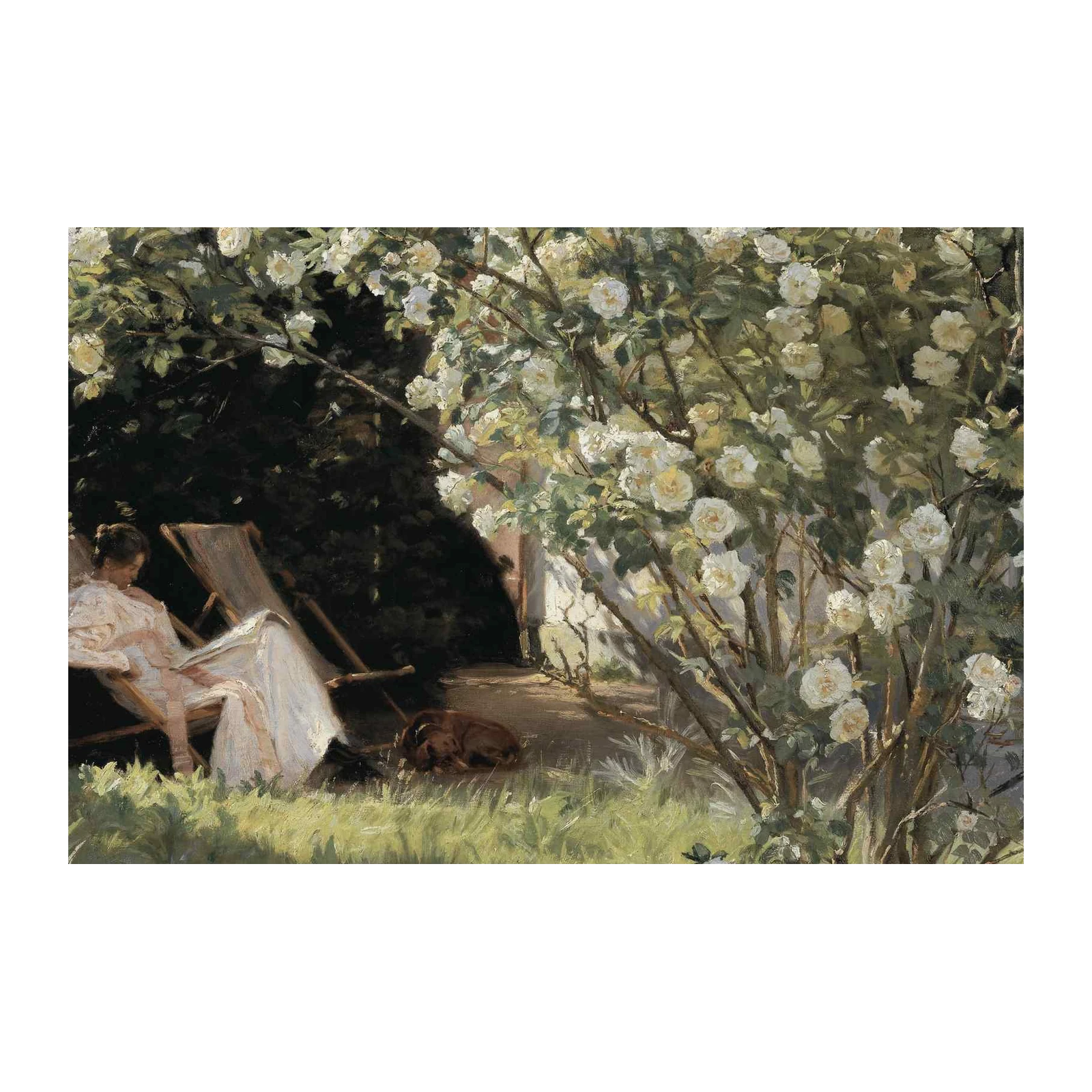 Serene Garden Escape Woman & Dog Wall Art