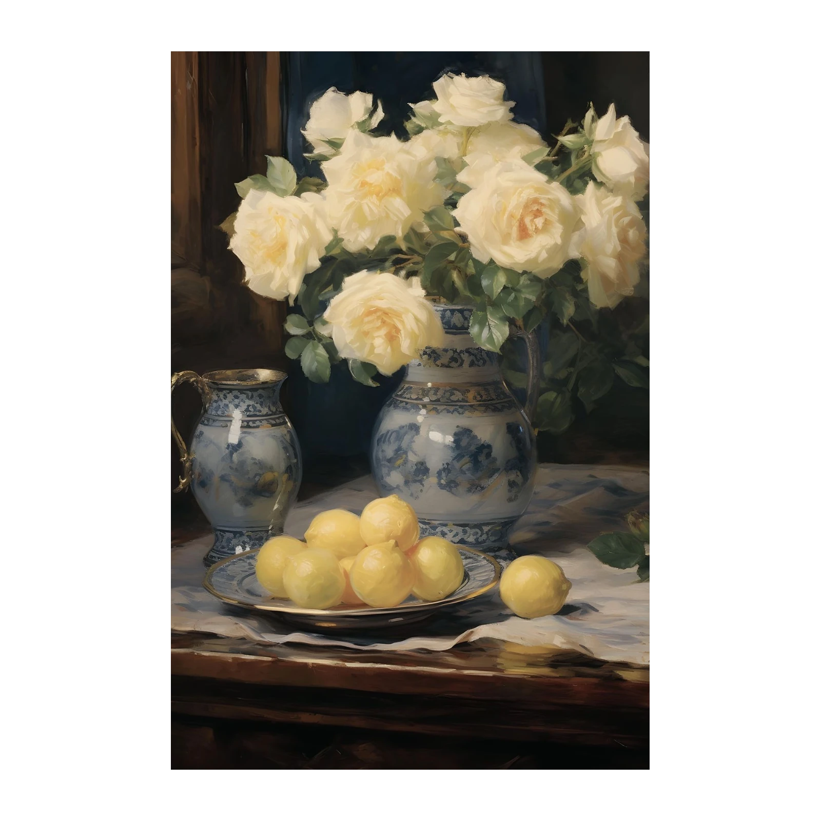 Elegant Roses & Lemons Still Life Wall Art