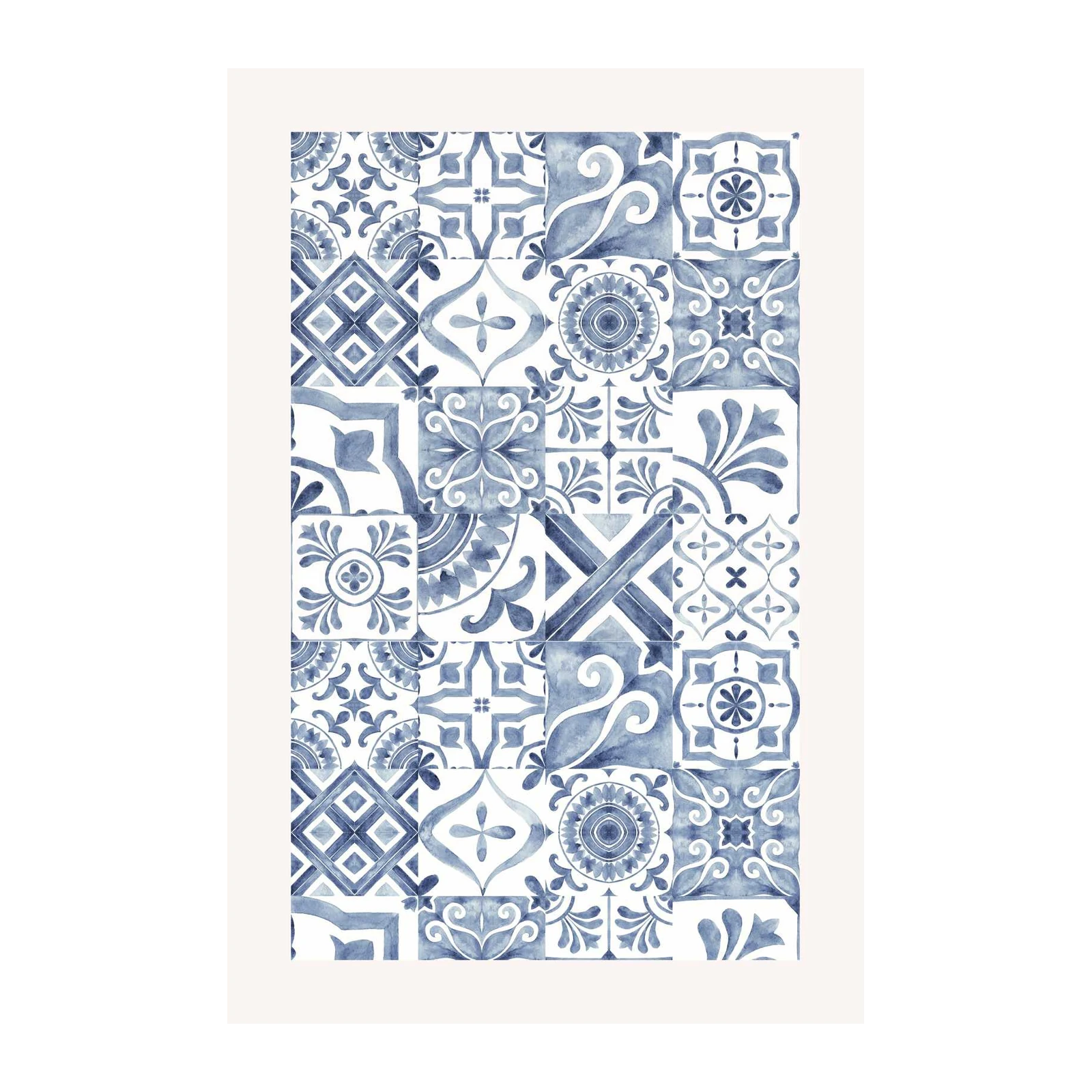 Blue Moroccan Tile Watercolor Wall Art