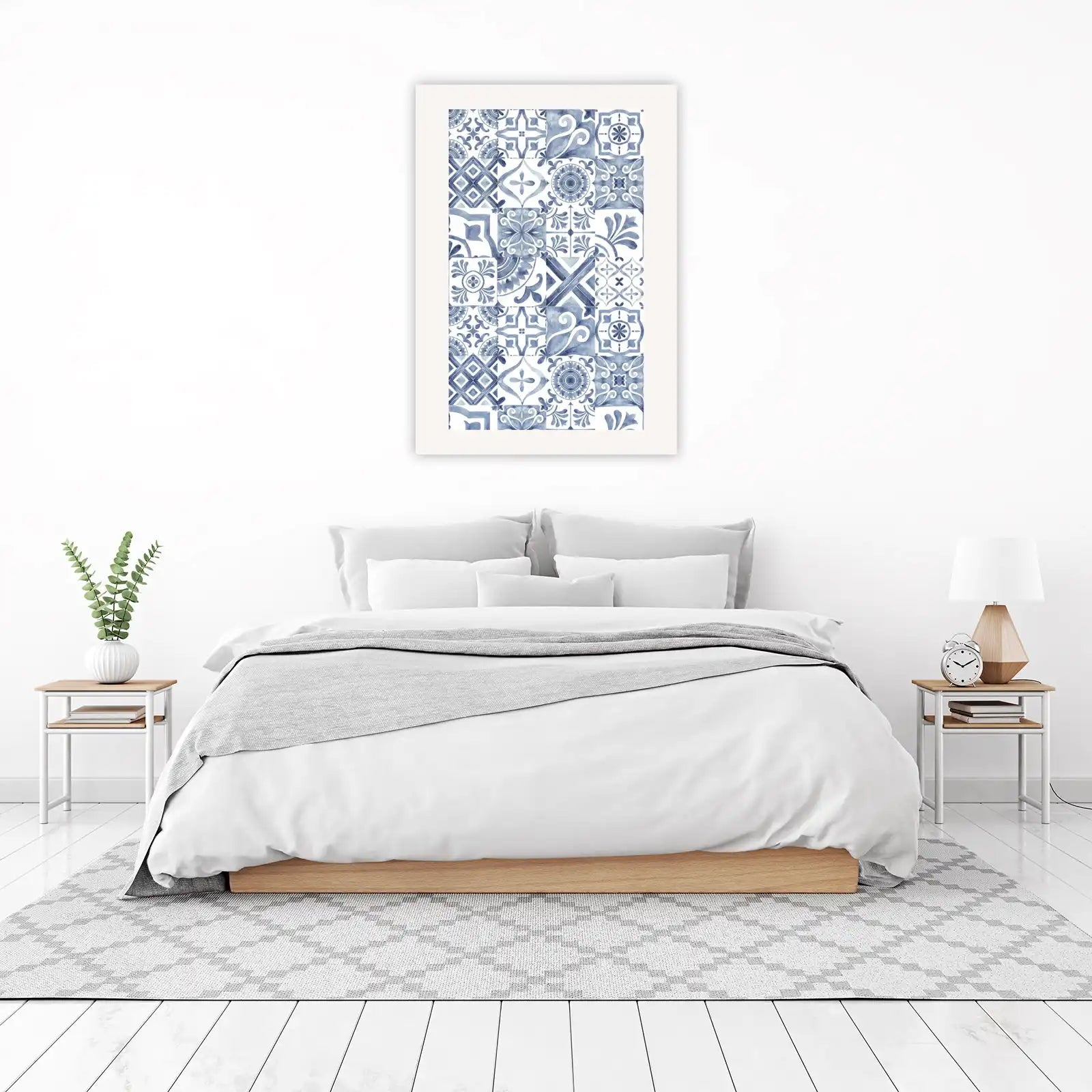 Blue Moroccan Tile Watercolor Wall Art