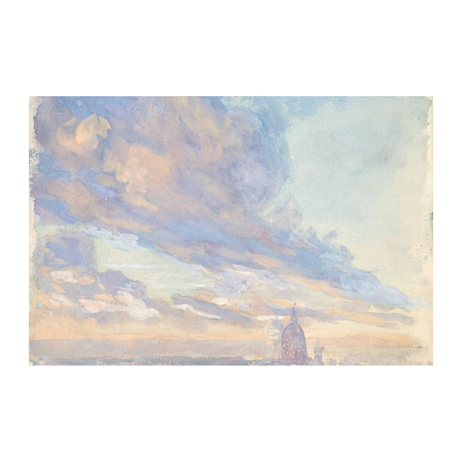 Serene Sky & Cityscape Watercolor Wall Art