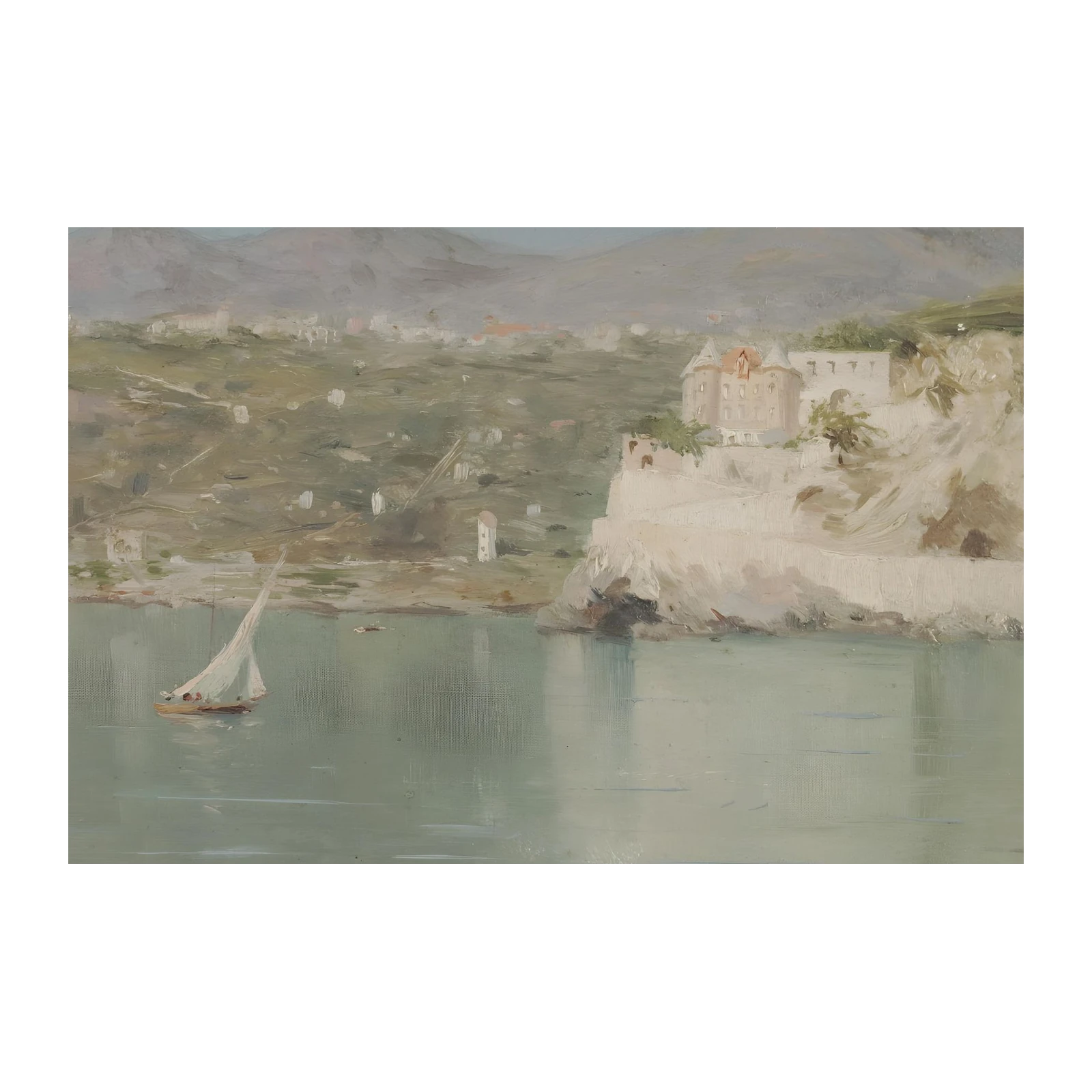 Seaside Village Sailboat Coastal Landscape Wall Art