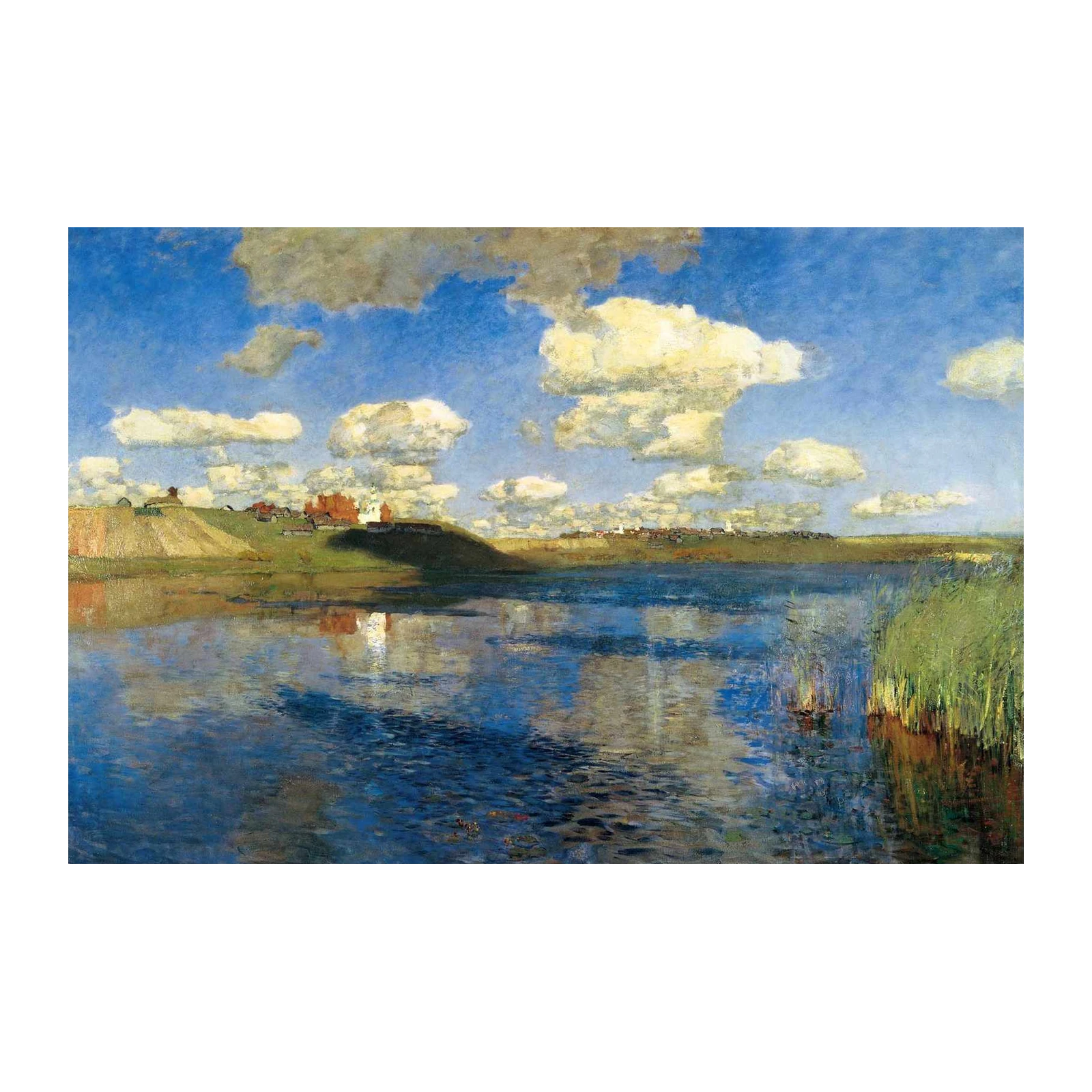 Serene Lakeside Village Landscape Wall Art