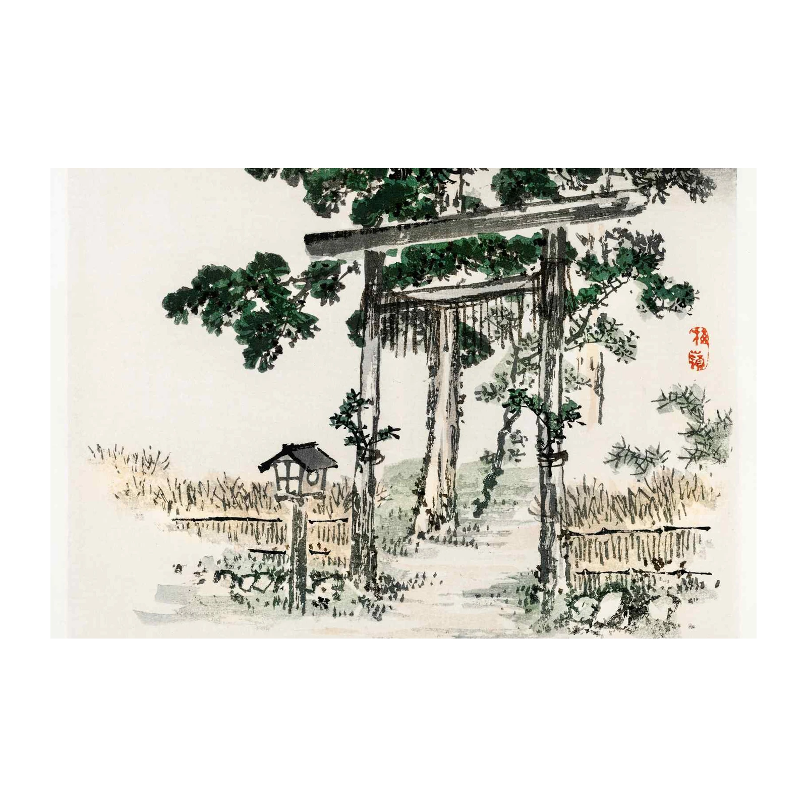 Serene Japanese Torii Gate & Lantern Wall Art