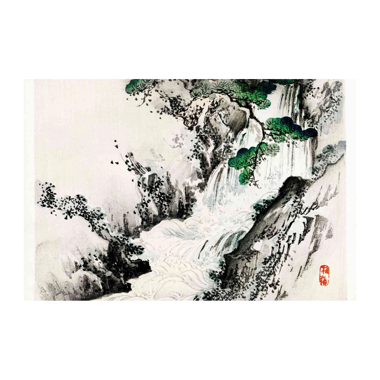 Serene Waterfall Landscape Japanese Art Wall Art