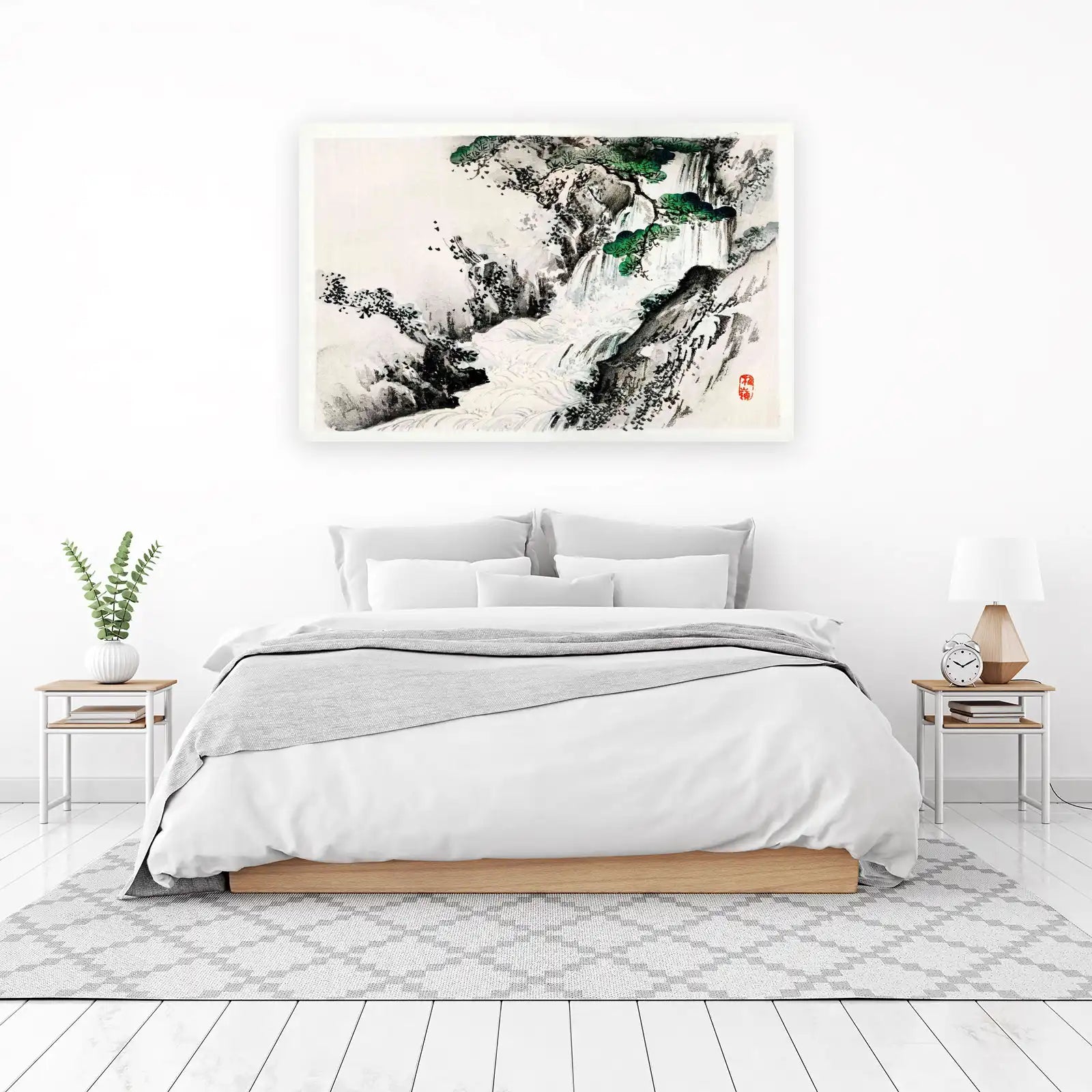 Serene Waterfall Landscape Japanese Art Wall Art
