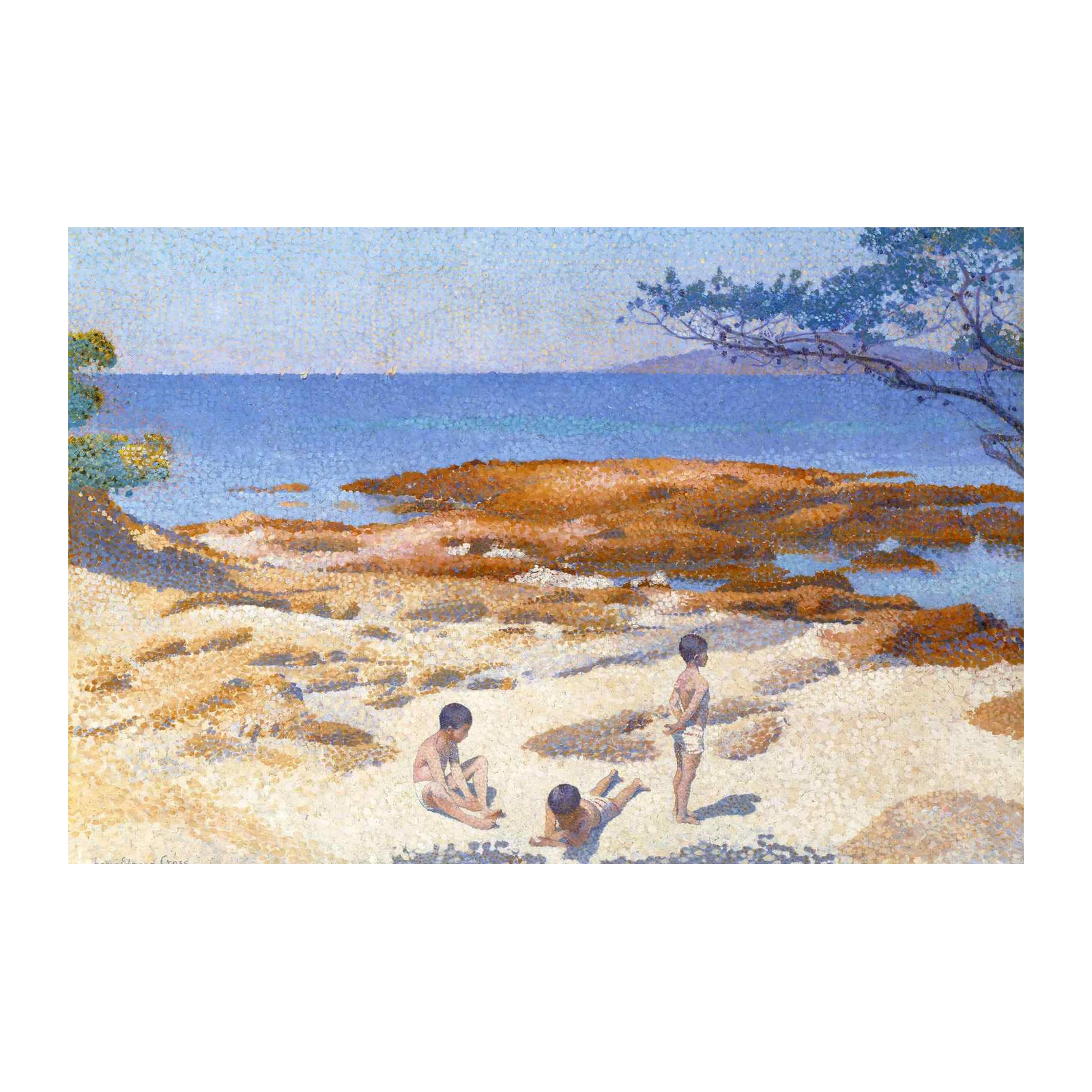 Coastal Children Pointillism Beach Wall Art
