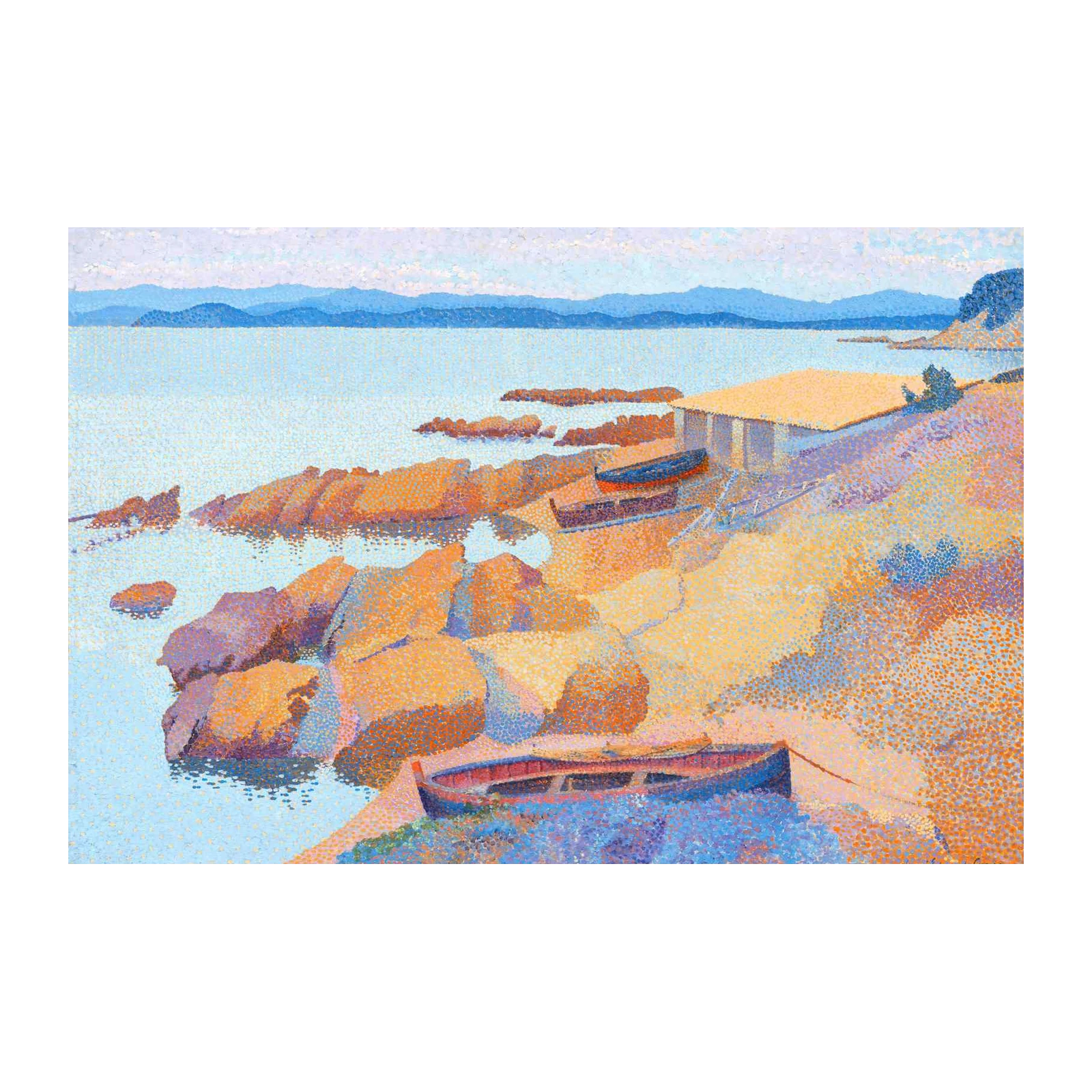 Seaside Boats Pointillism Wall Art