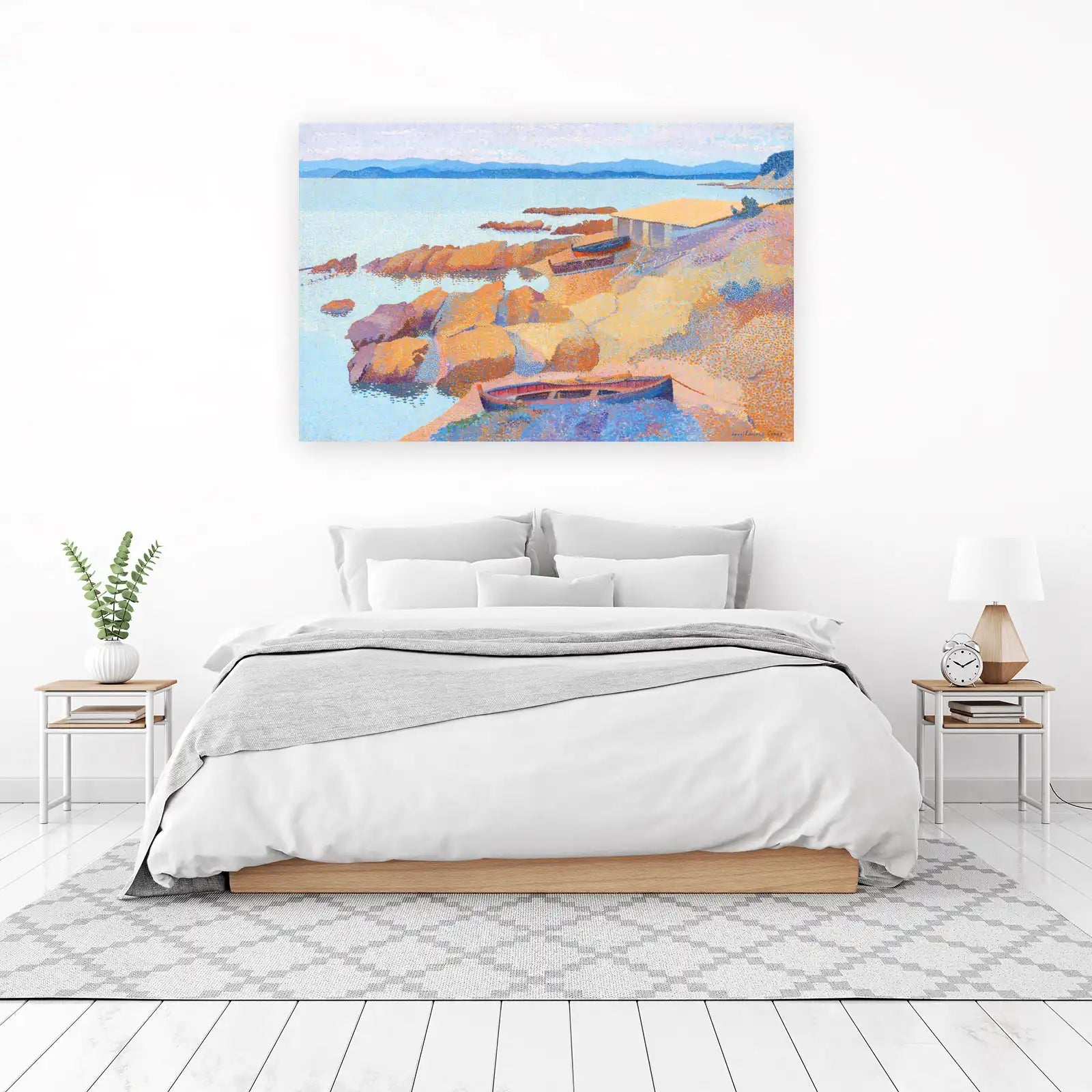 Seaside Boats Pointillism Wall Art