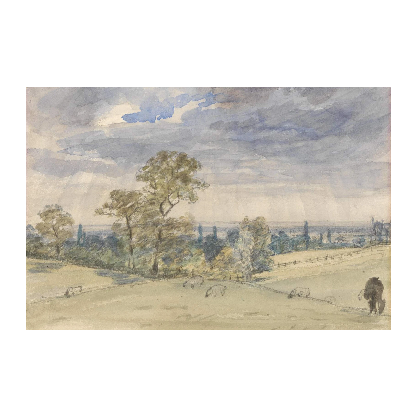 Serene Pastoral Landscape Sheep & Horse Wall Art