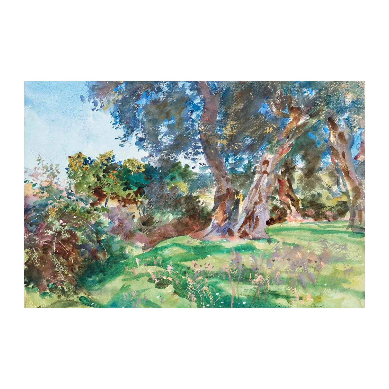 Serene Grove Watercolor Landscape Wall Art