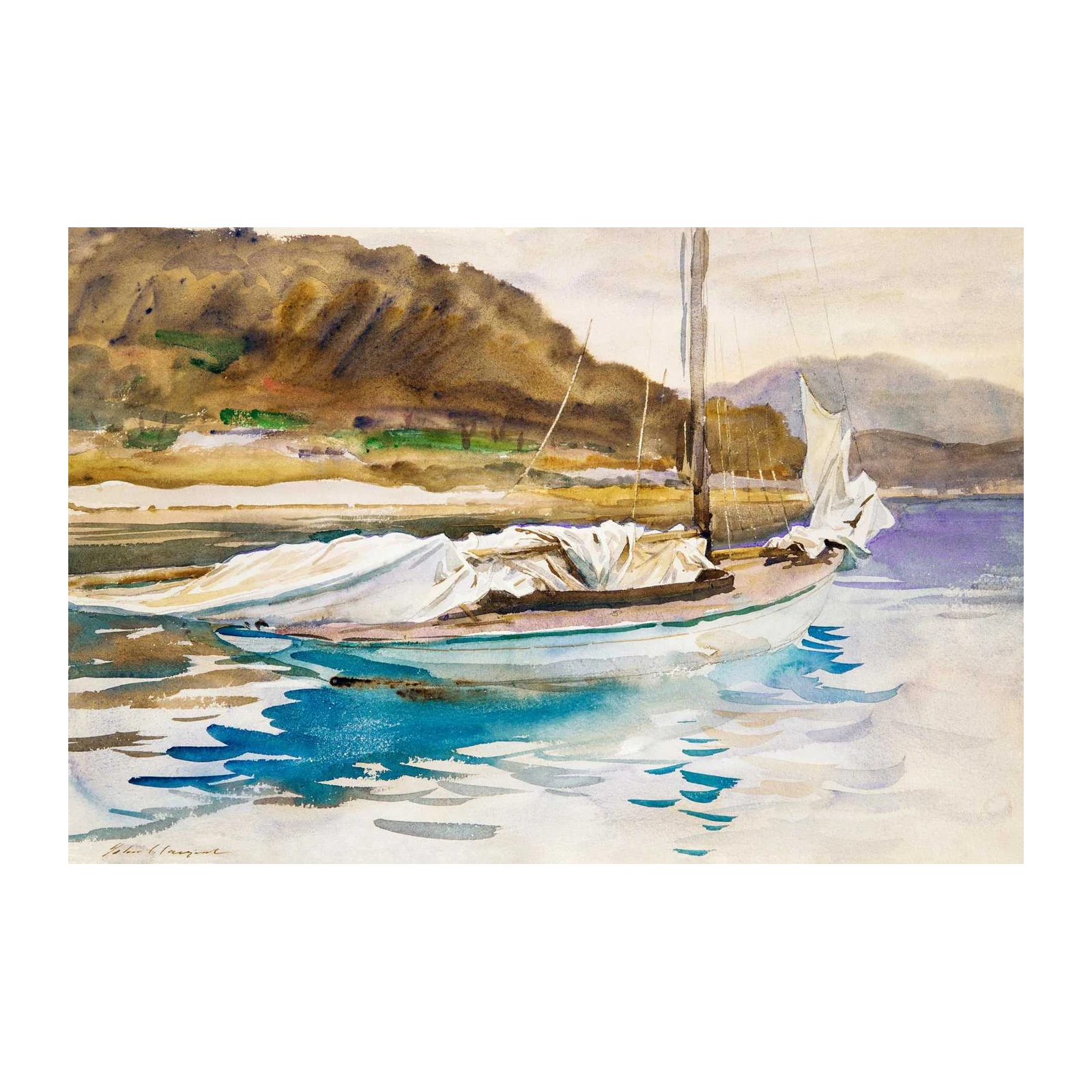 Serene Harbor Sailboat Watercolor Wall Art