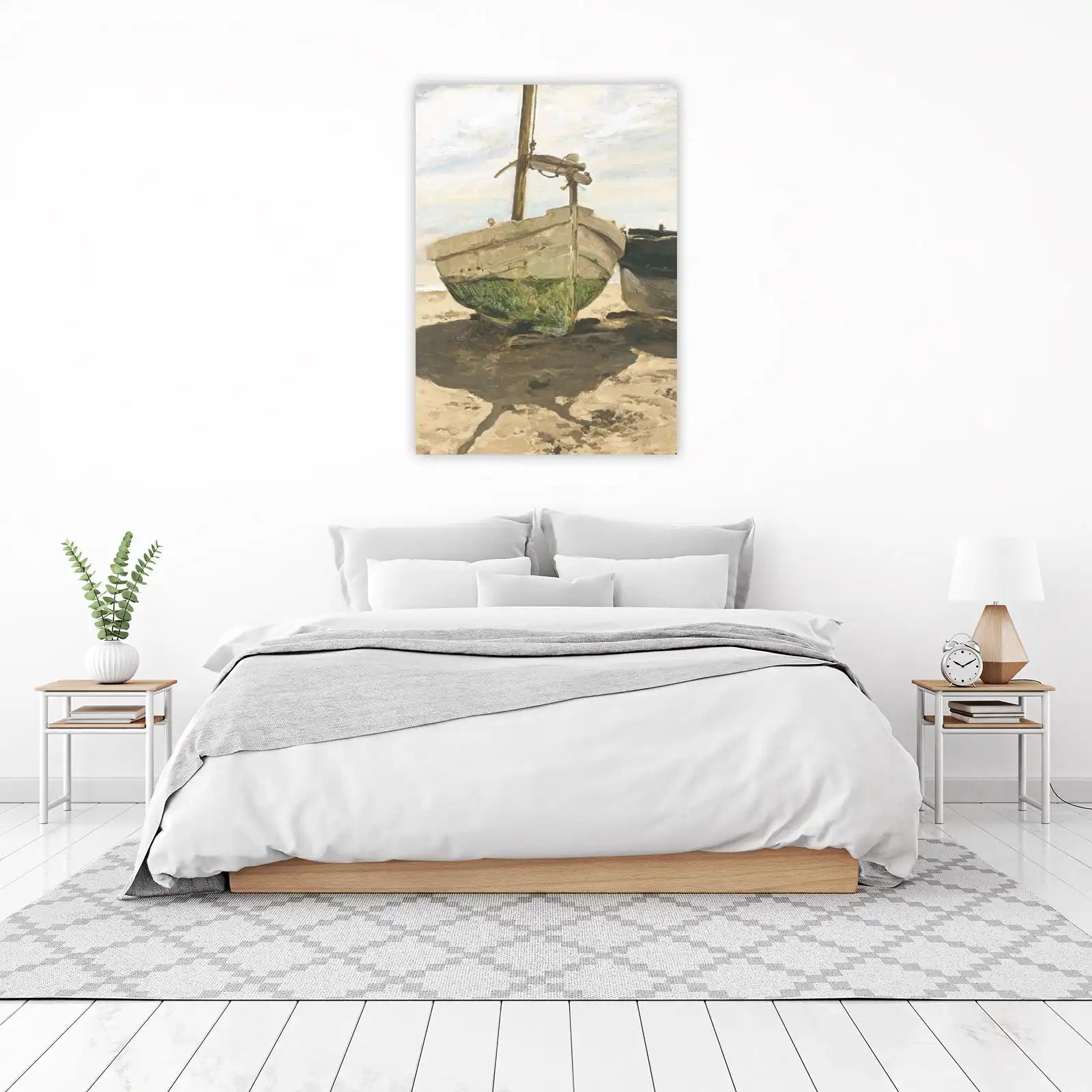 Vintage Boat Beach Landscape Wall Art