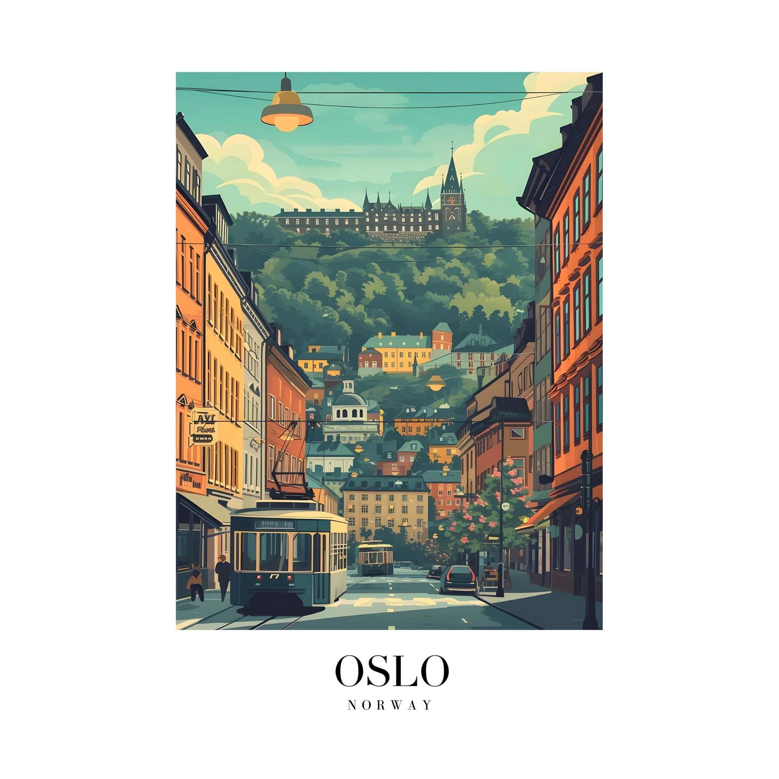 Oslo Streetscape Tram Art Wall Art