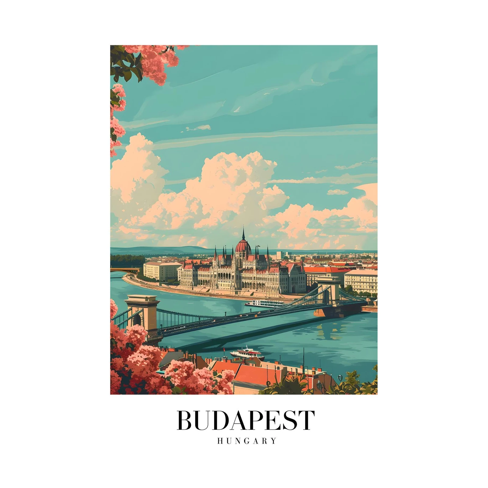 Budapest Skyline Floral Dream Wall Art