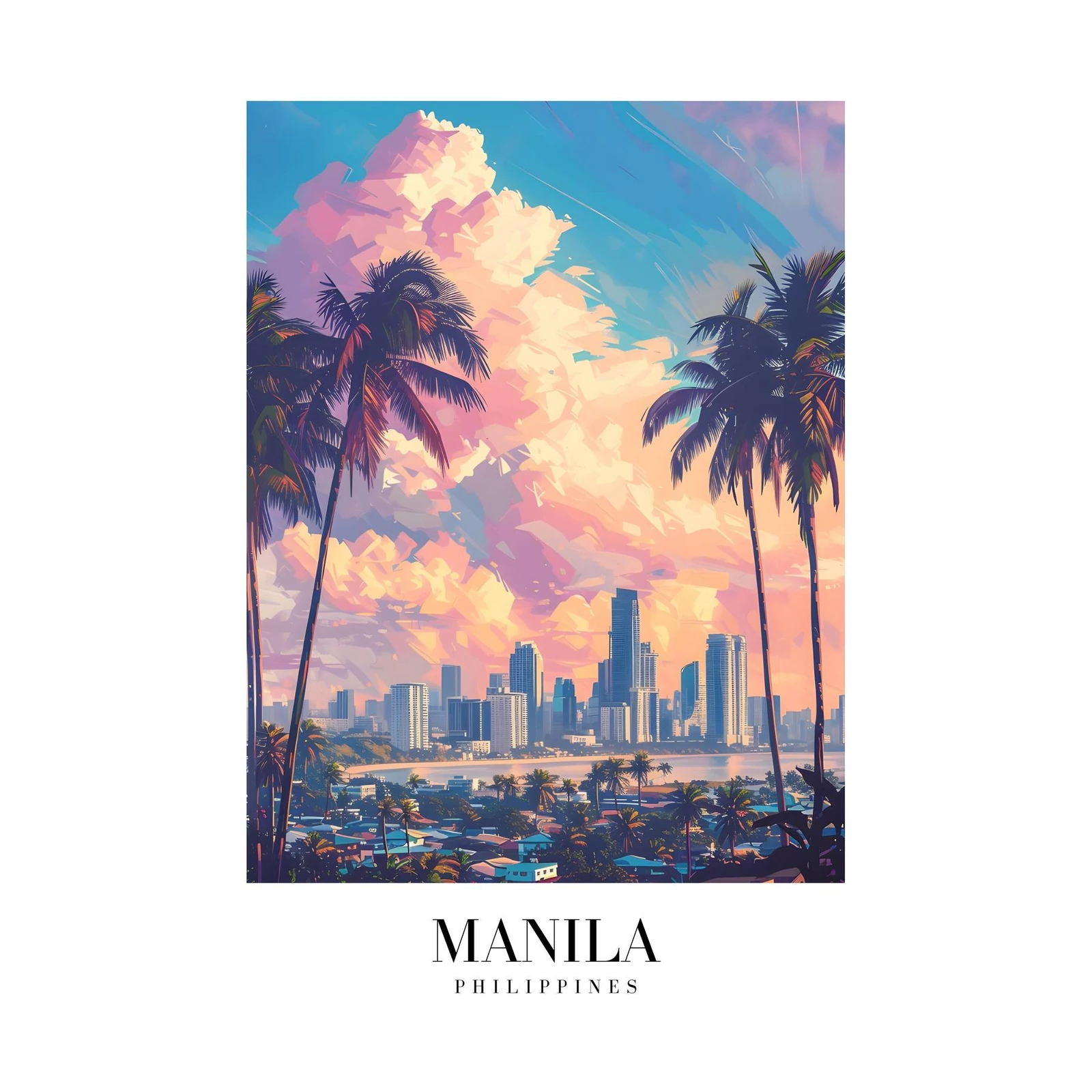 Manila Skyline Palm Sunset Wall Art