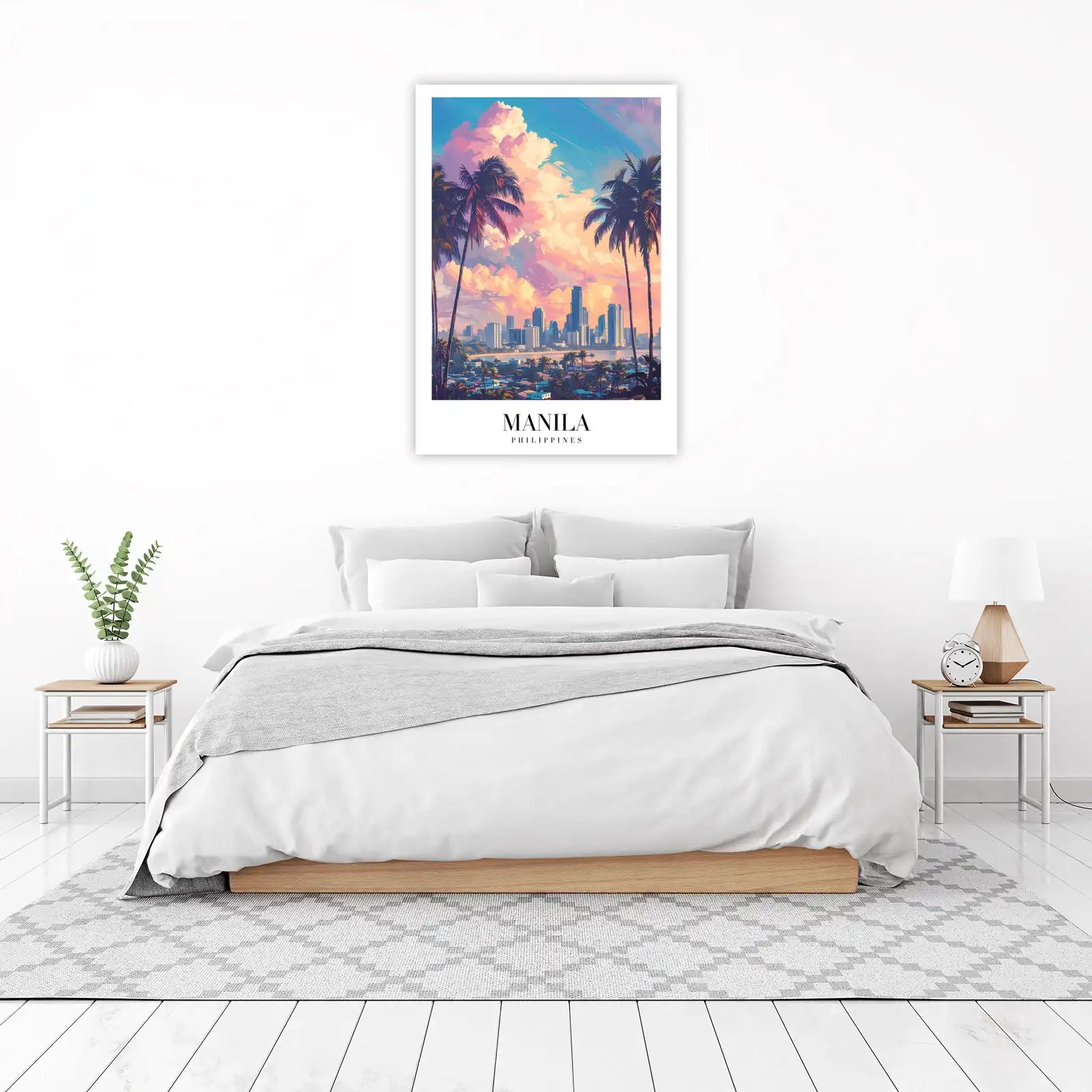 Manila Skyline Palm Sunset Wall Art