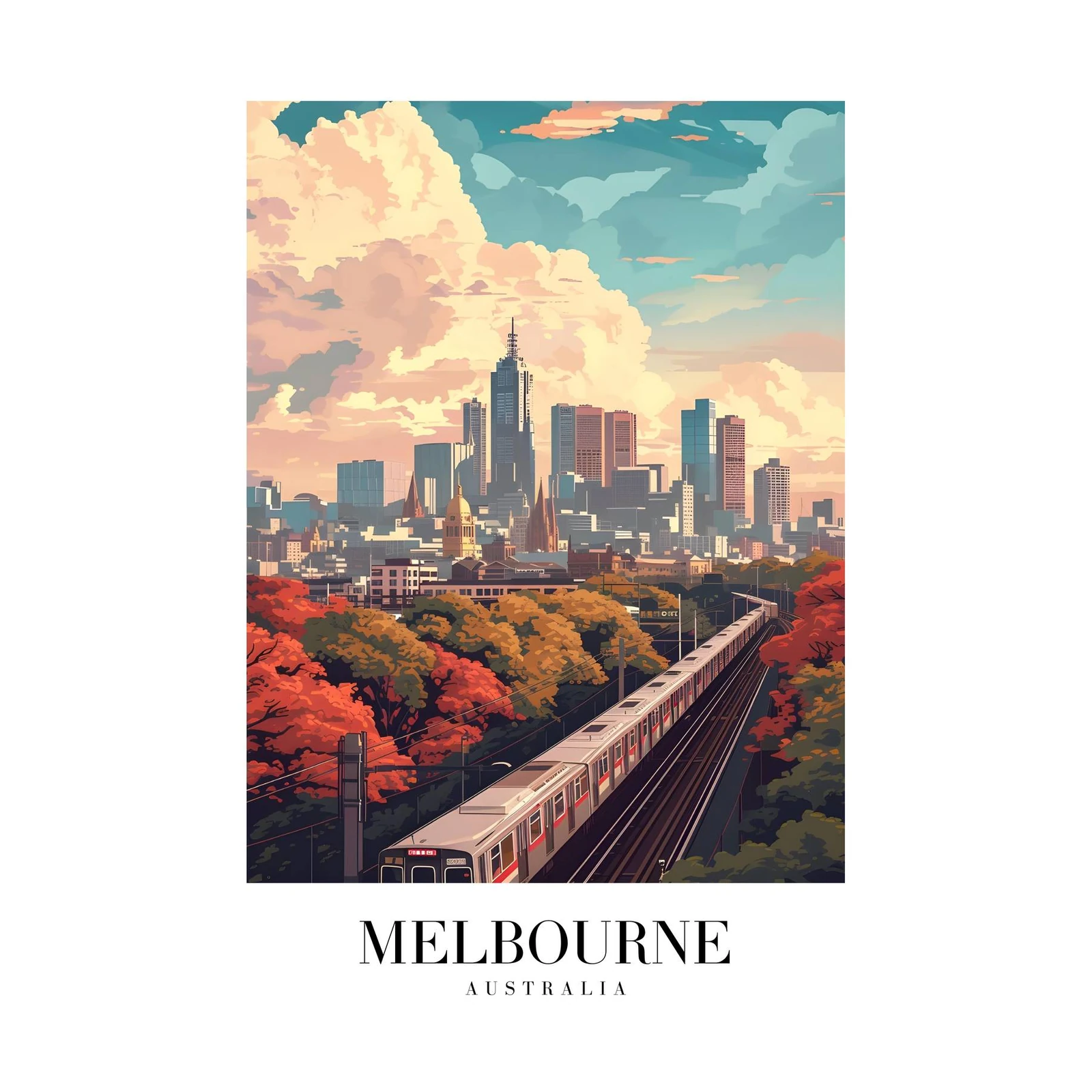 Melbourne City Skyline Train Wall Art
