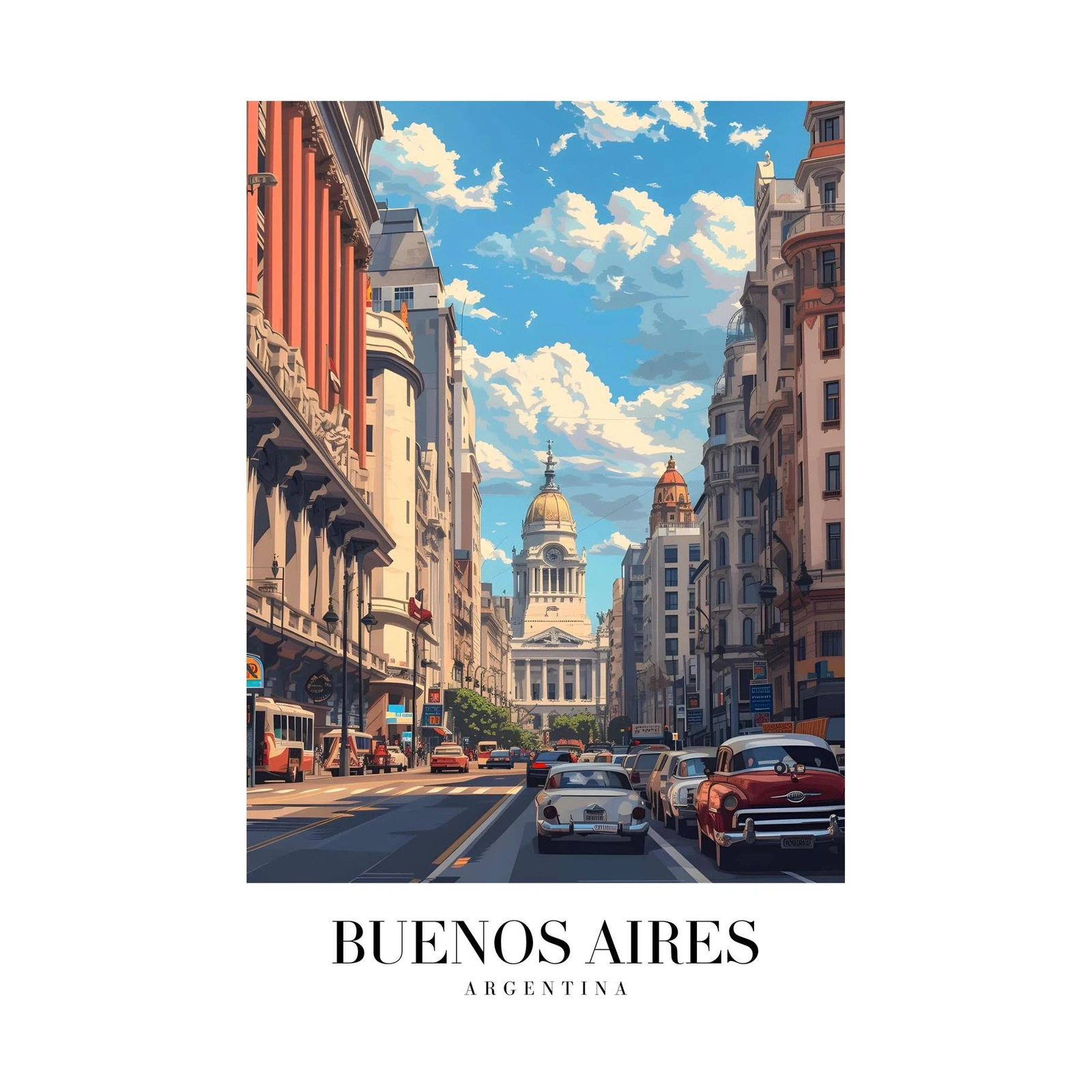 Buenos Aires Cityscape Vintage Car Wall Art