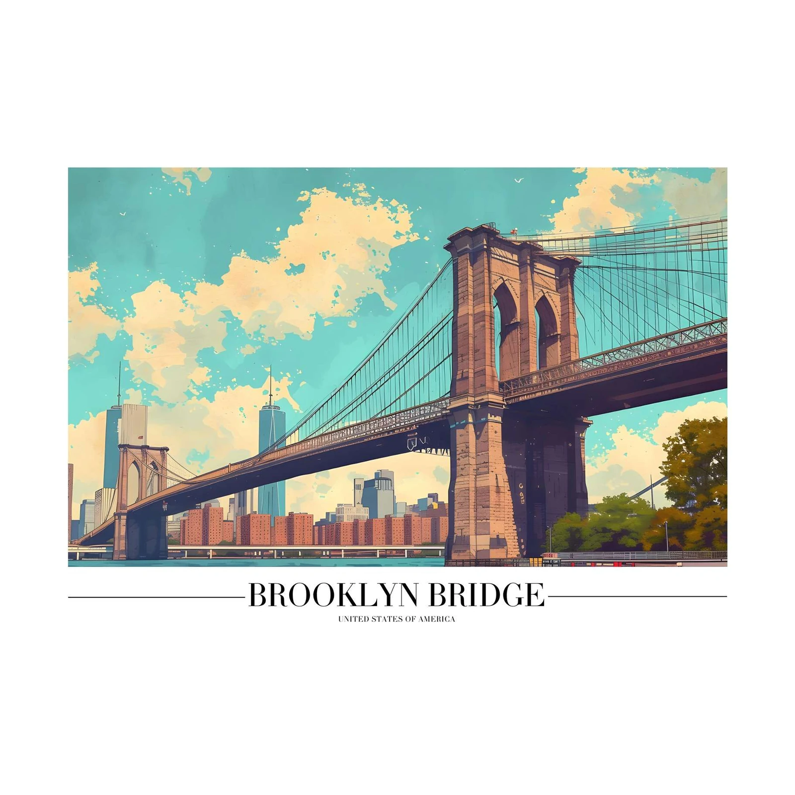 Vibrant Brooklyn Bridge Sky Wall Art
