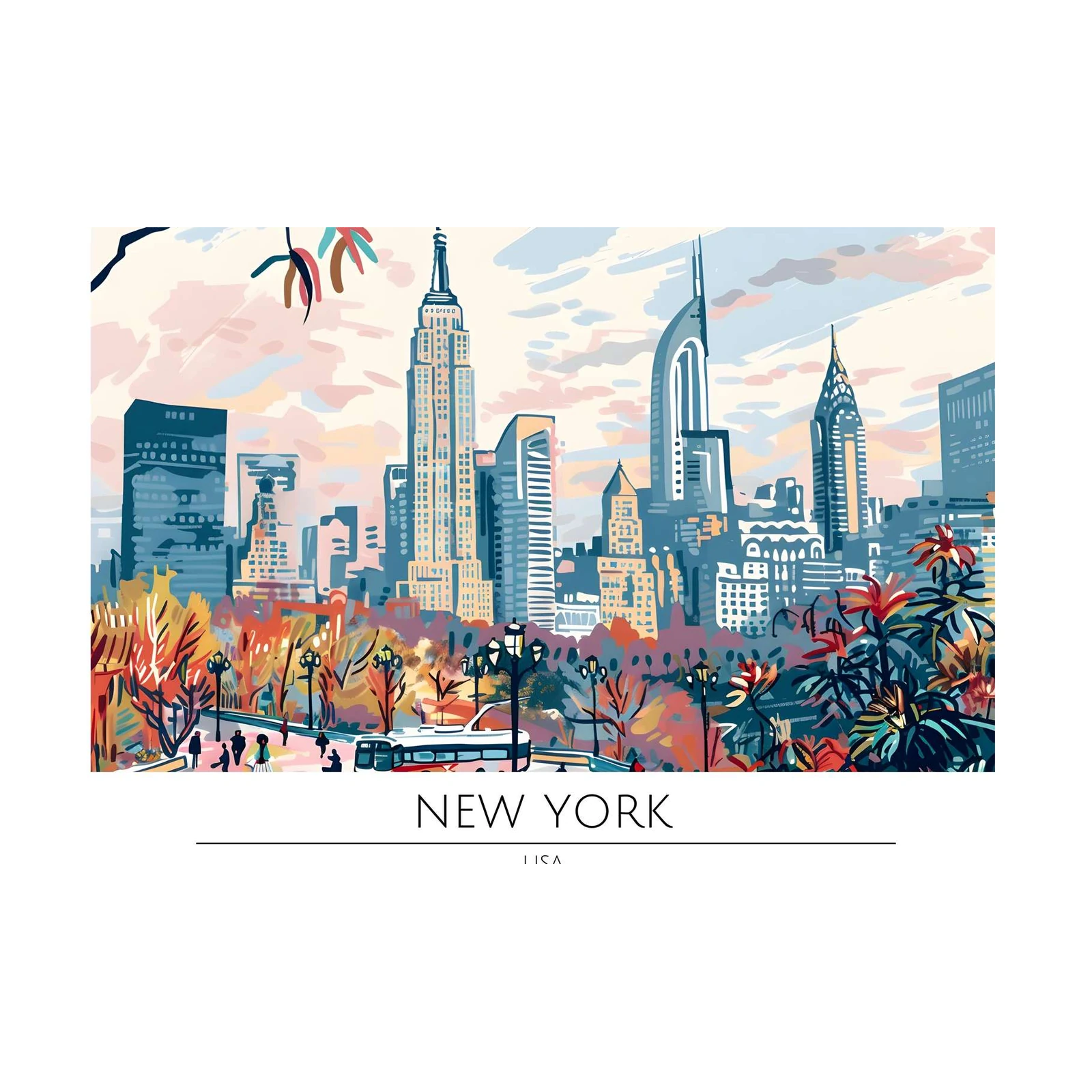Vibrant NYC Skyline Autumn Park Wall Art