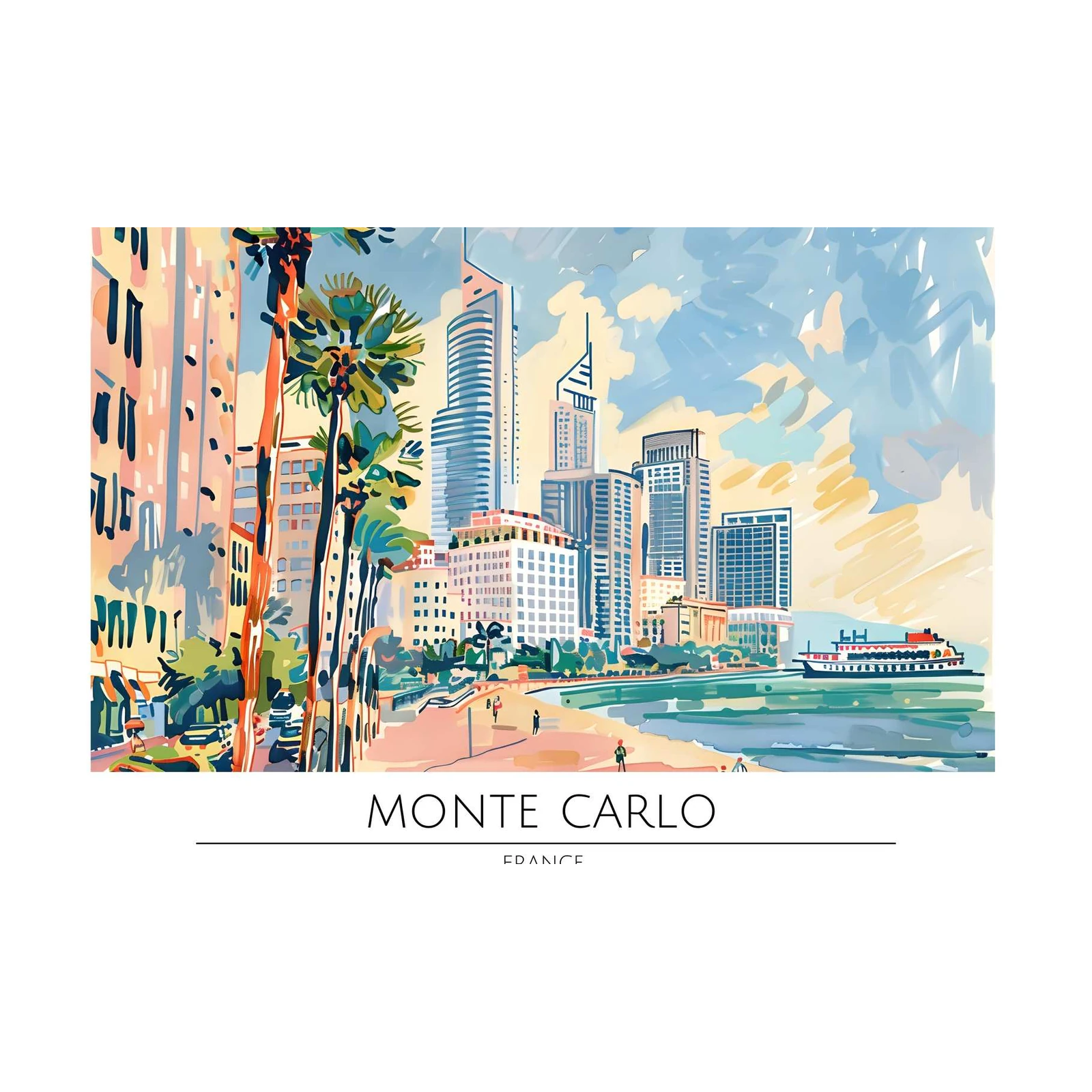 Vibrant Monte Carlo Skyline Wall Art - French Riviera Art