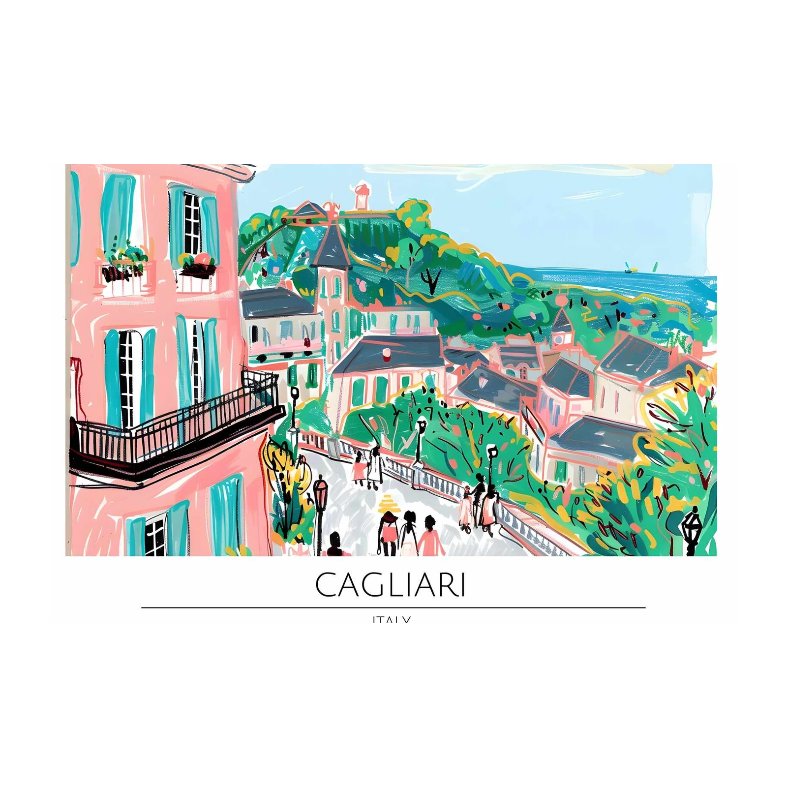 Vibrant Cagliari Italy Street Scene Wall Art