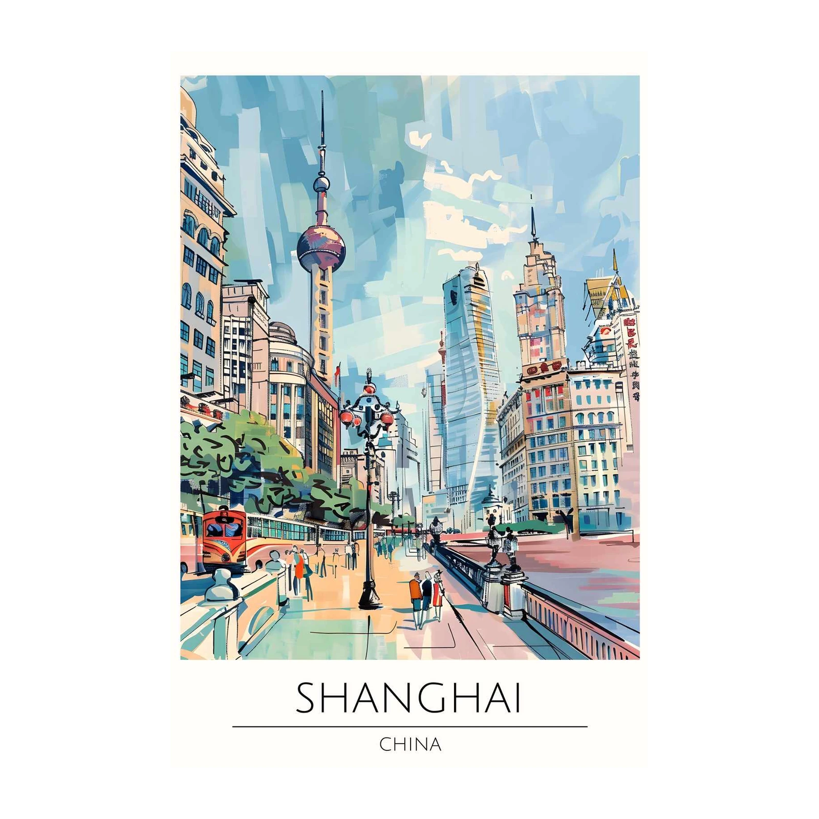 Vibrant Shanghai Skyline Art Wall Art