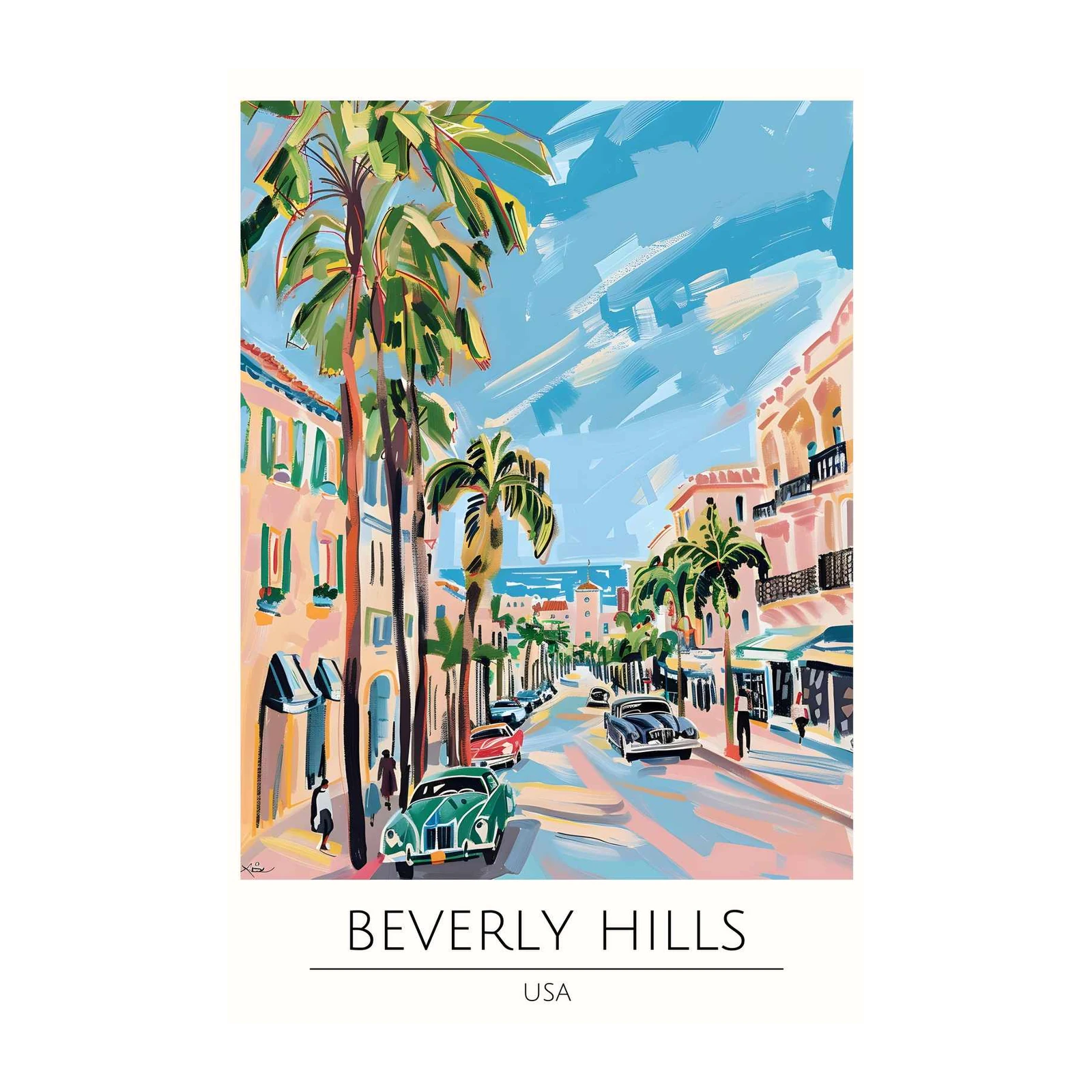 Beverly Hills Vintage Car Palm Trees Wall Art