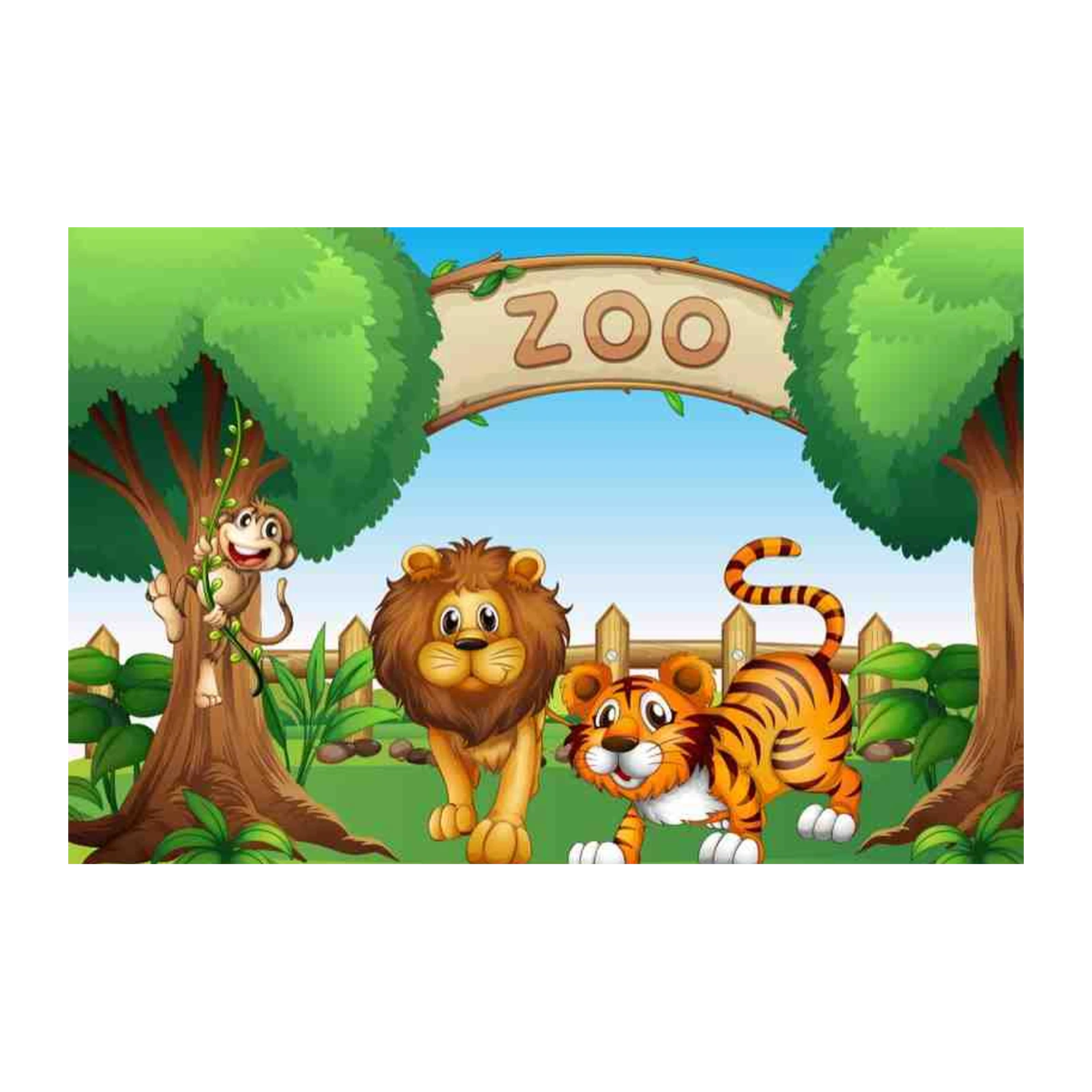 Whimsical Zoo Animals Lion Tiger Monkey Wall Art