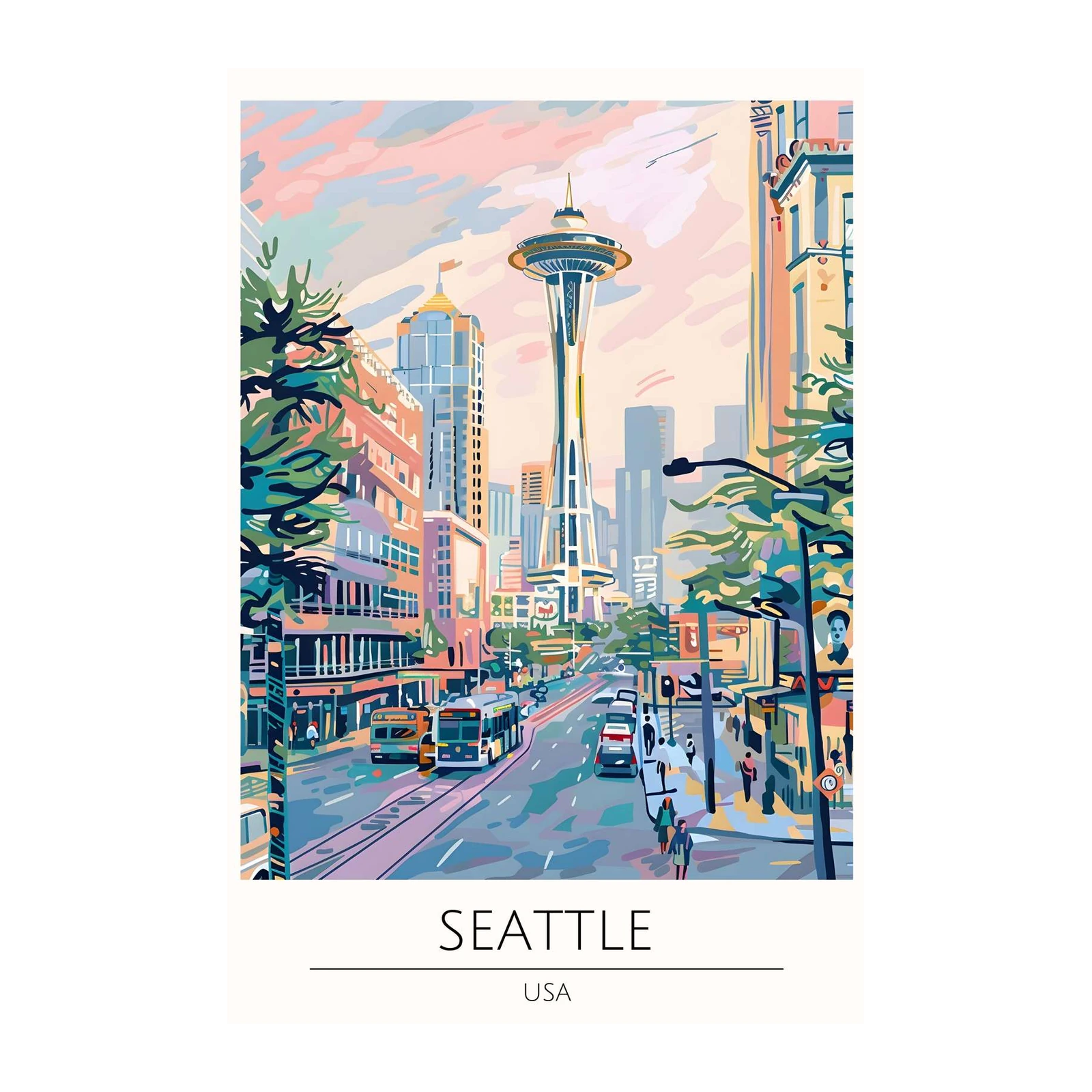 Vibrant Seattle Skyline & Space Needle Wall Art