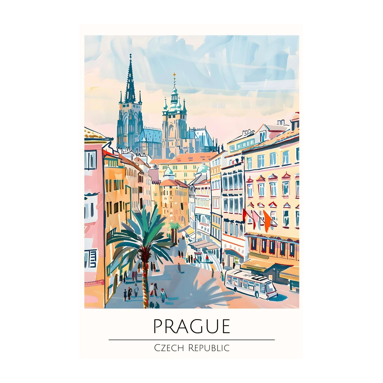 Vibrant Prague Street Scene Wall Art